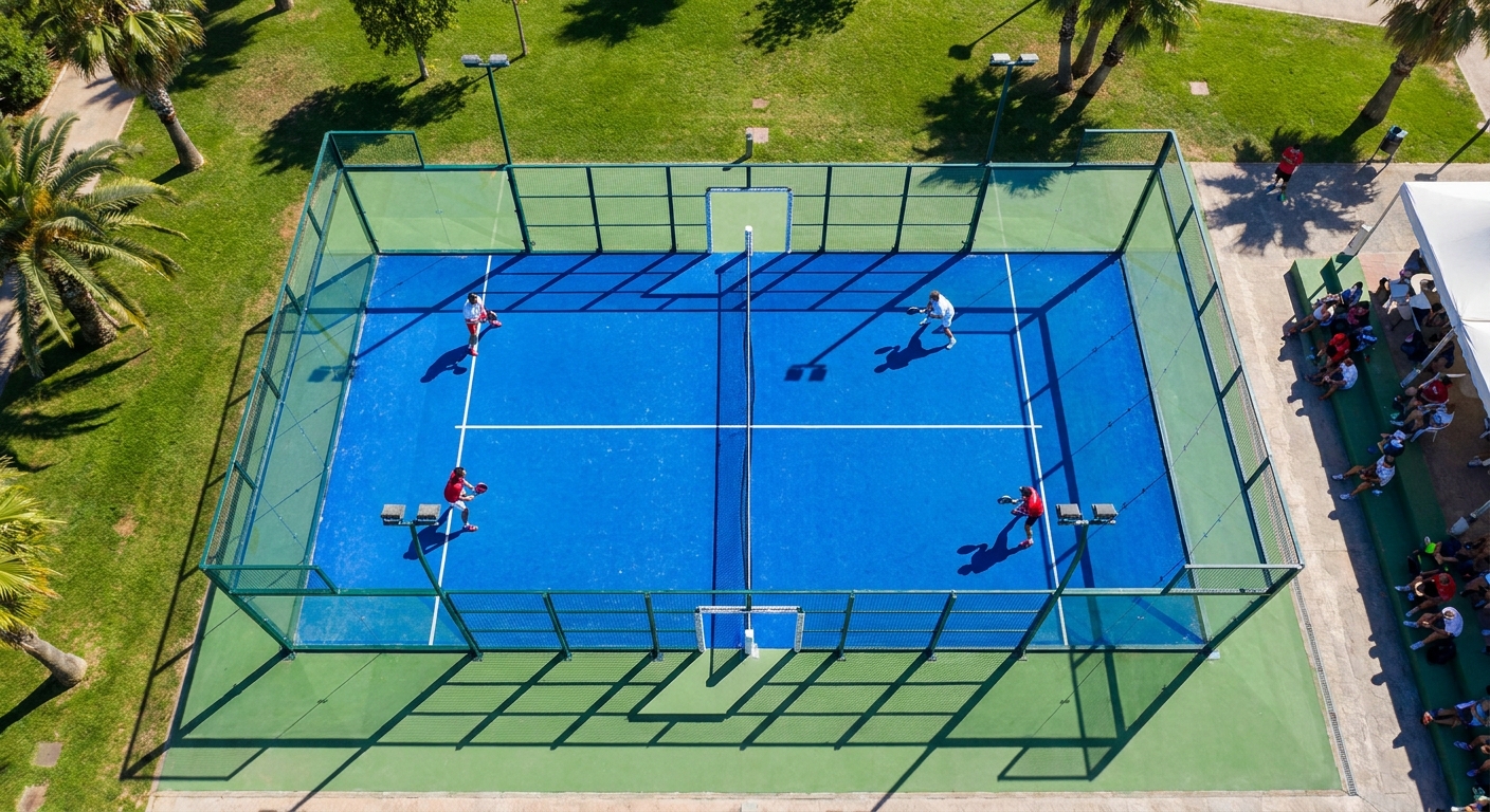 Padel court doubles strategy drone shot