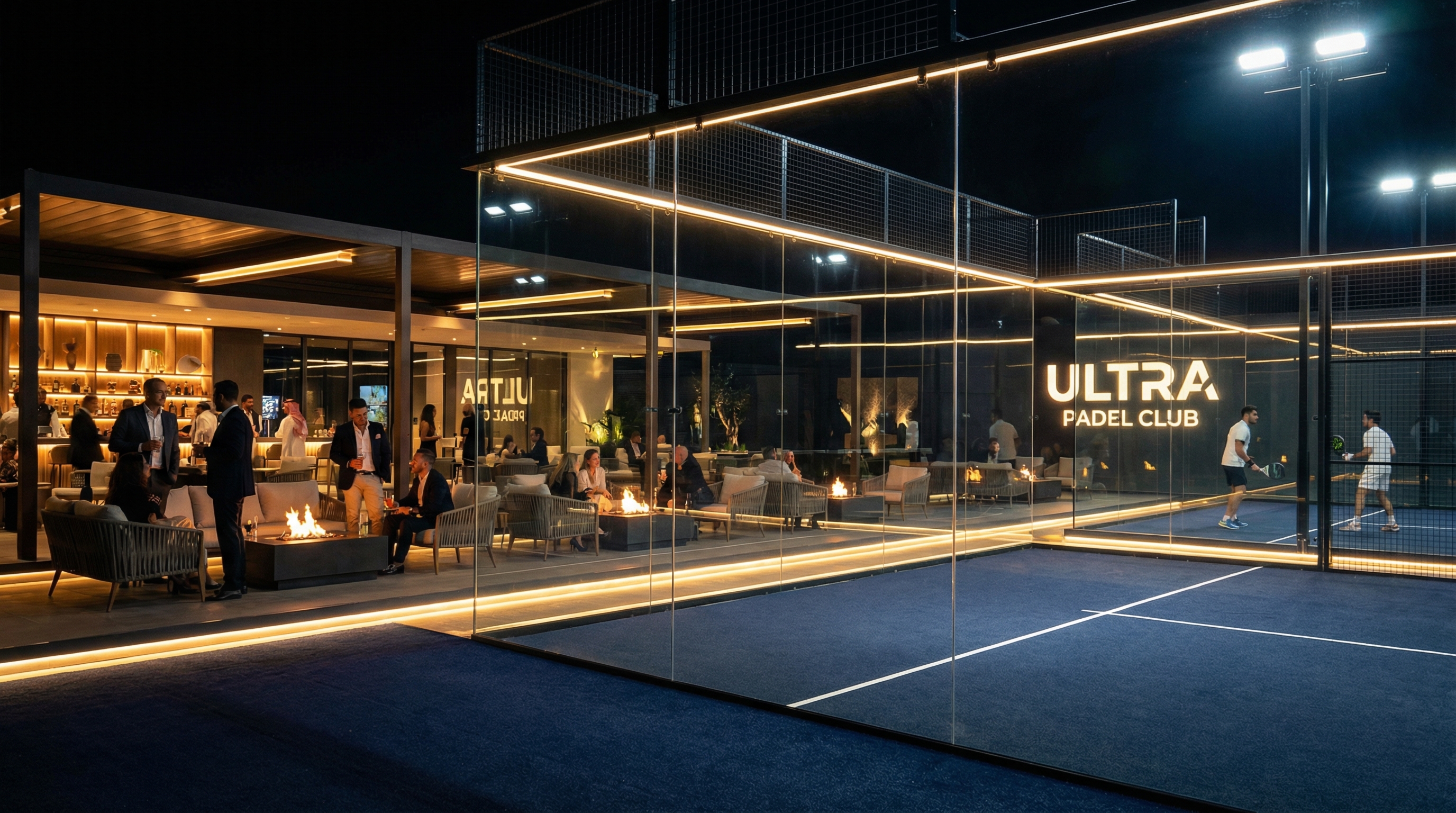 elite padel court night photography