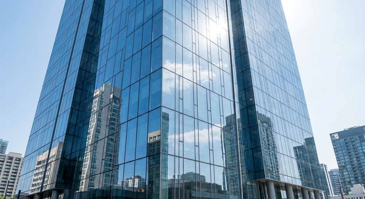 A modern skyscraper featuring high-performance glass facades and structural glazing.