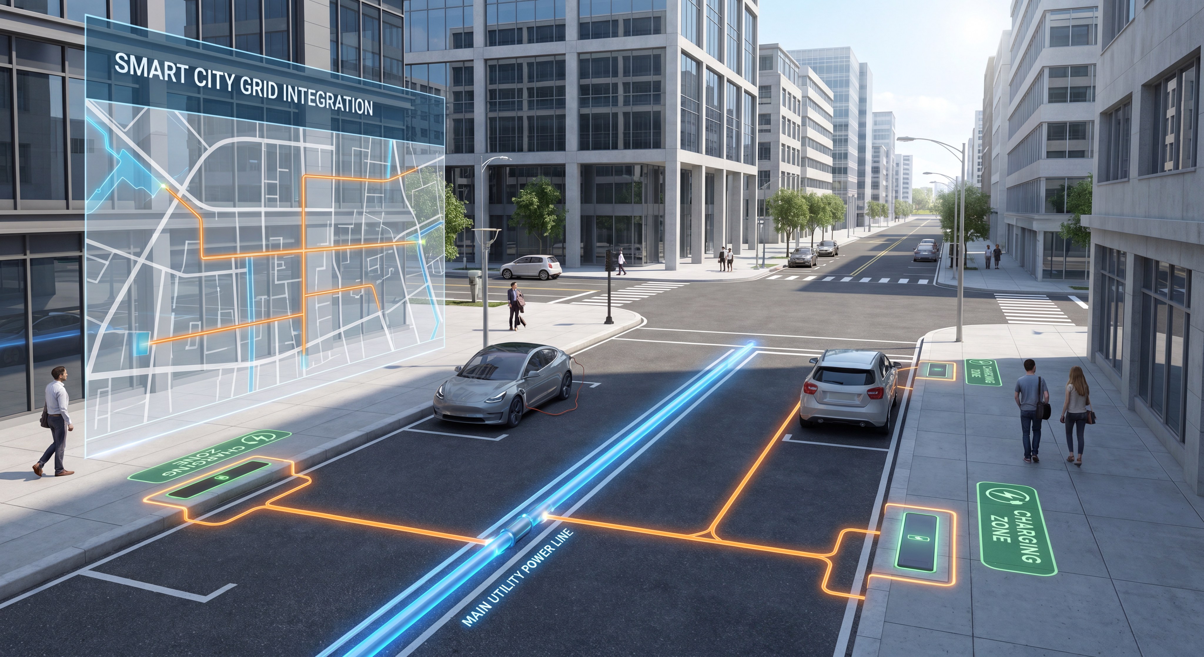 Smart City Grid Integration with Embedded Sidewalk Charging Infrastructure