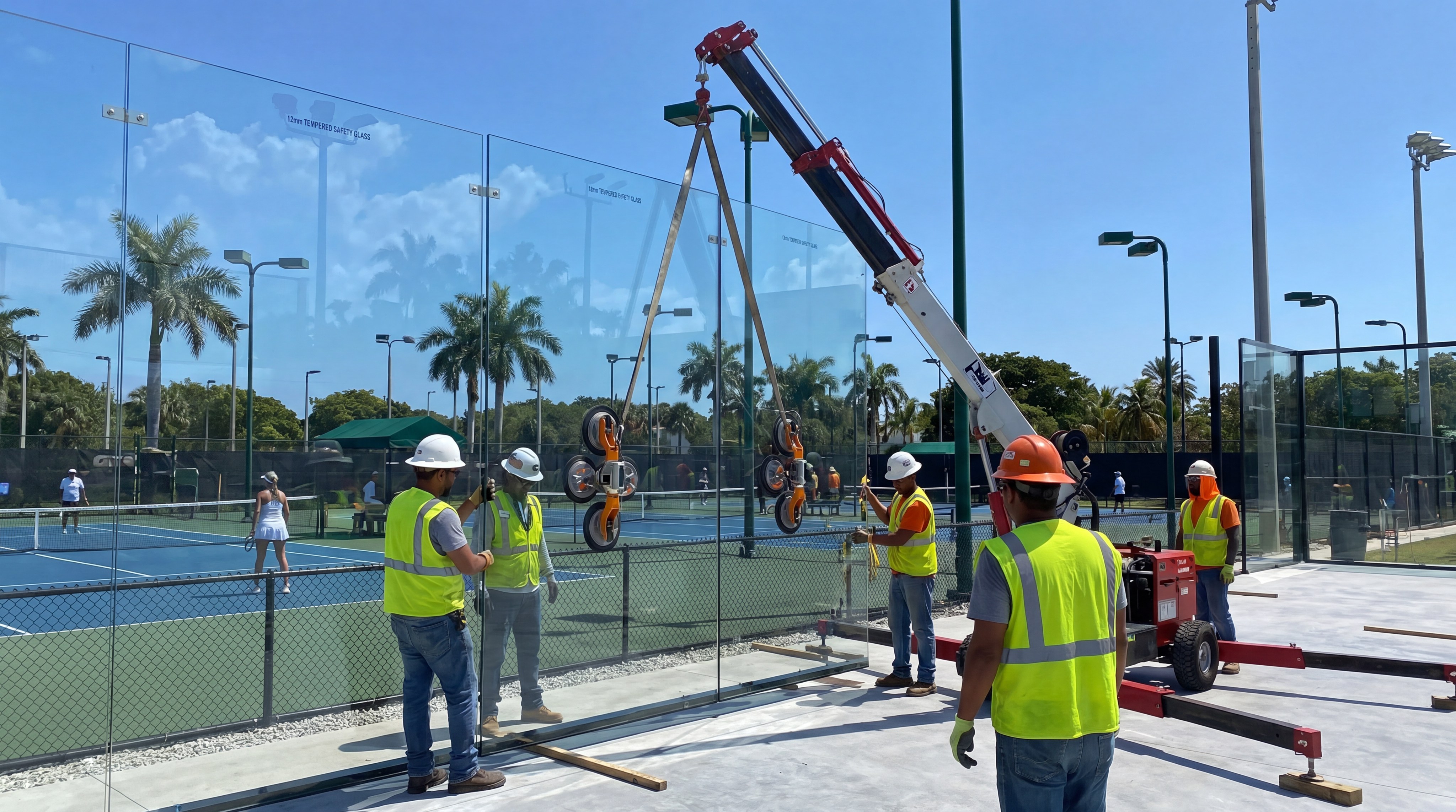 tempered glass padel court installation