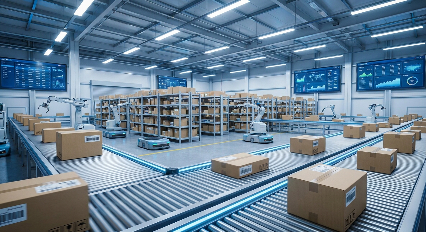 Smart Automated Fulfillment Warehouse with High-Speed Conveyor System
