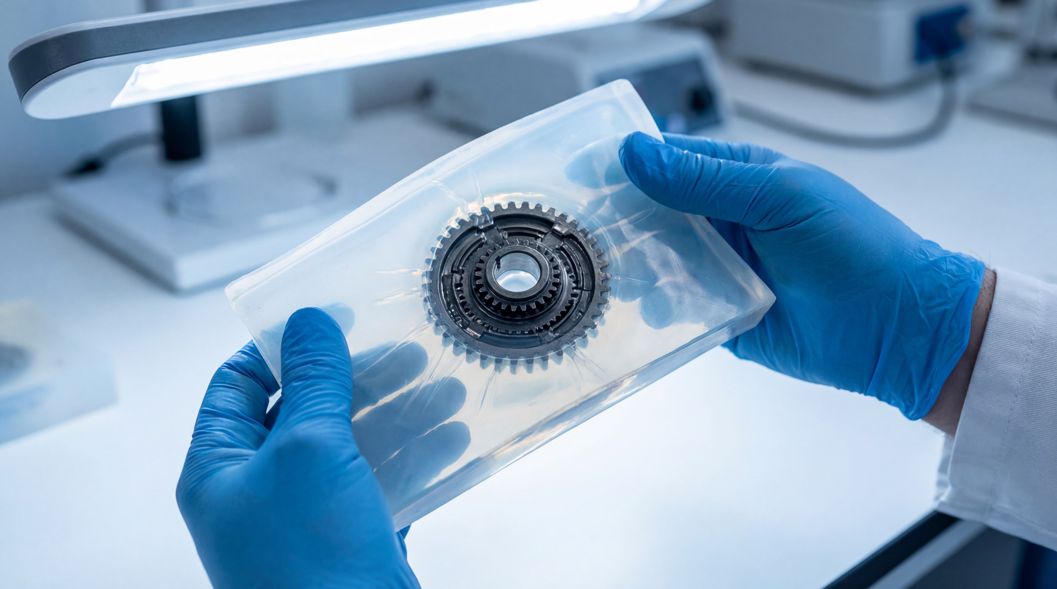 Silicone mold mechanical gear closeup