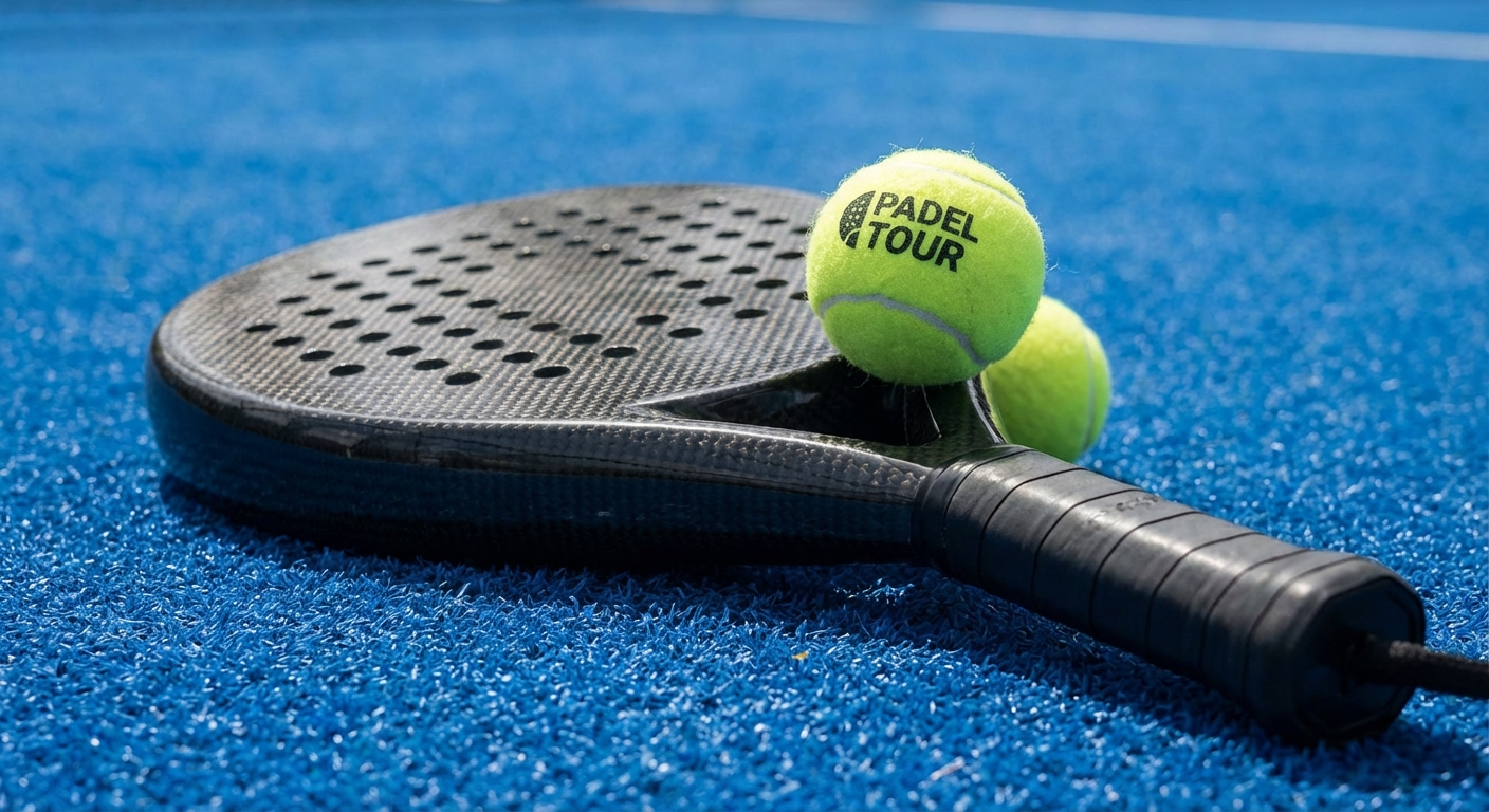 A photorealistic close-up of professional padel gear.