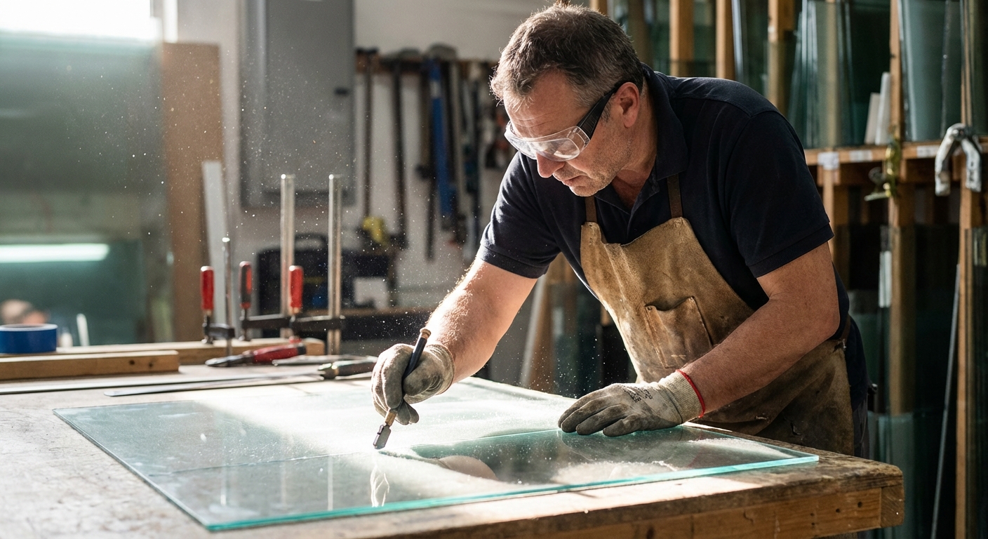 glazier diamond cutter action shot