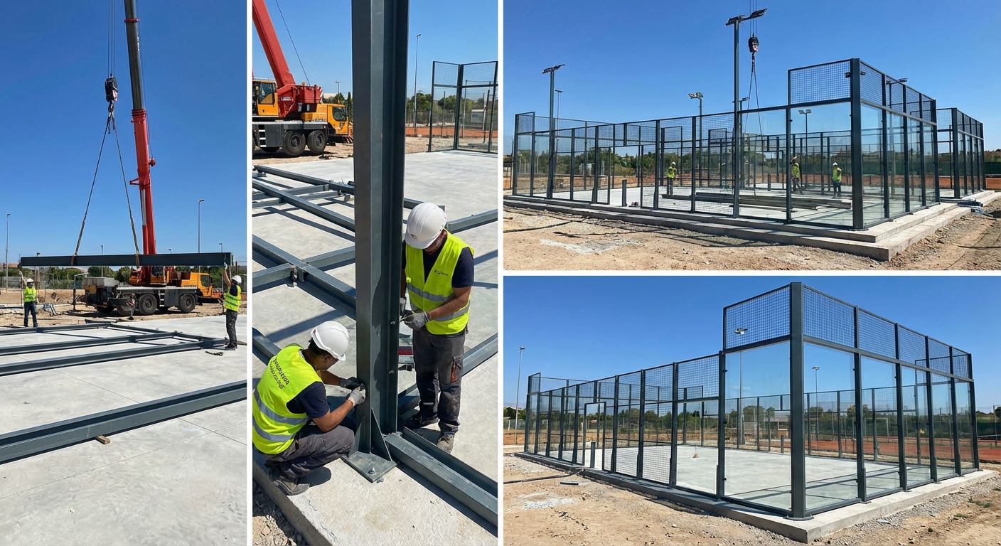 padel court steel frame installation