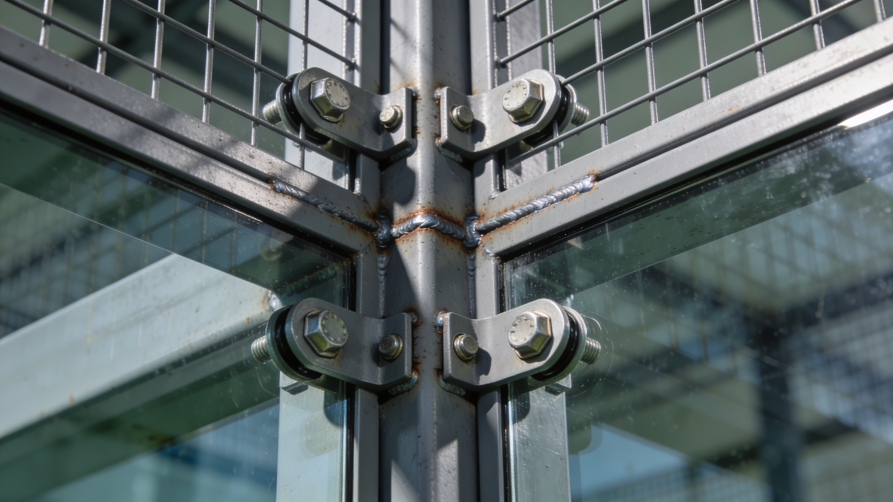 Structural details of a padel court frame