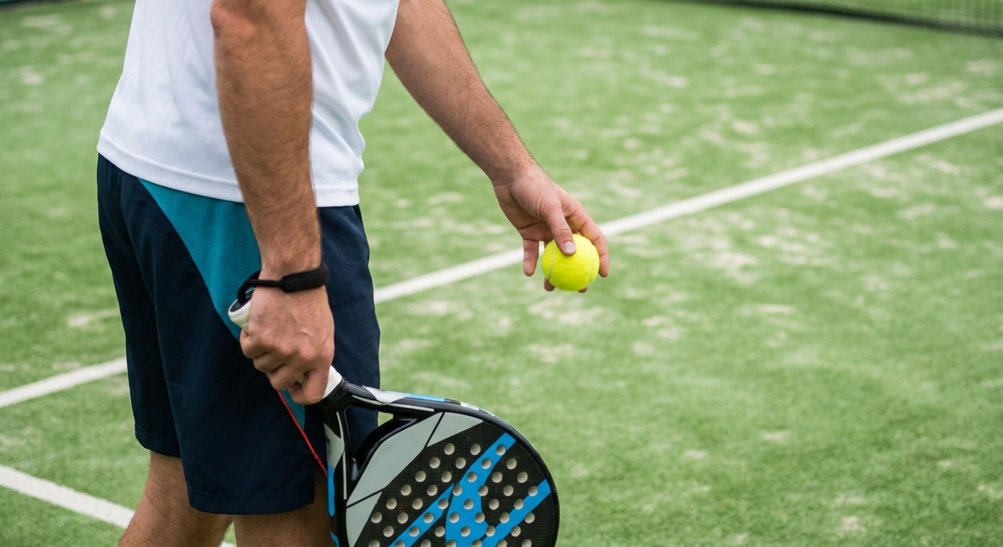 Close up of a player serving a padel ball