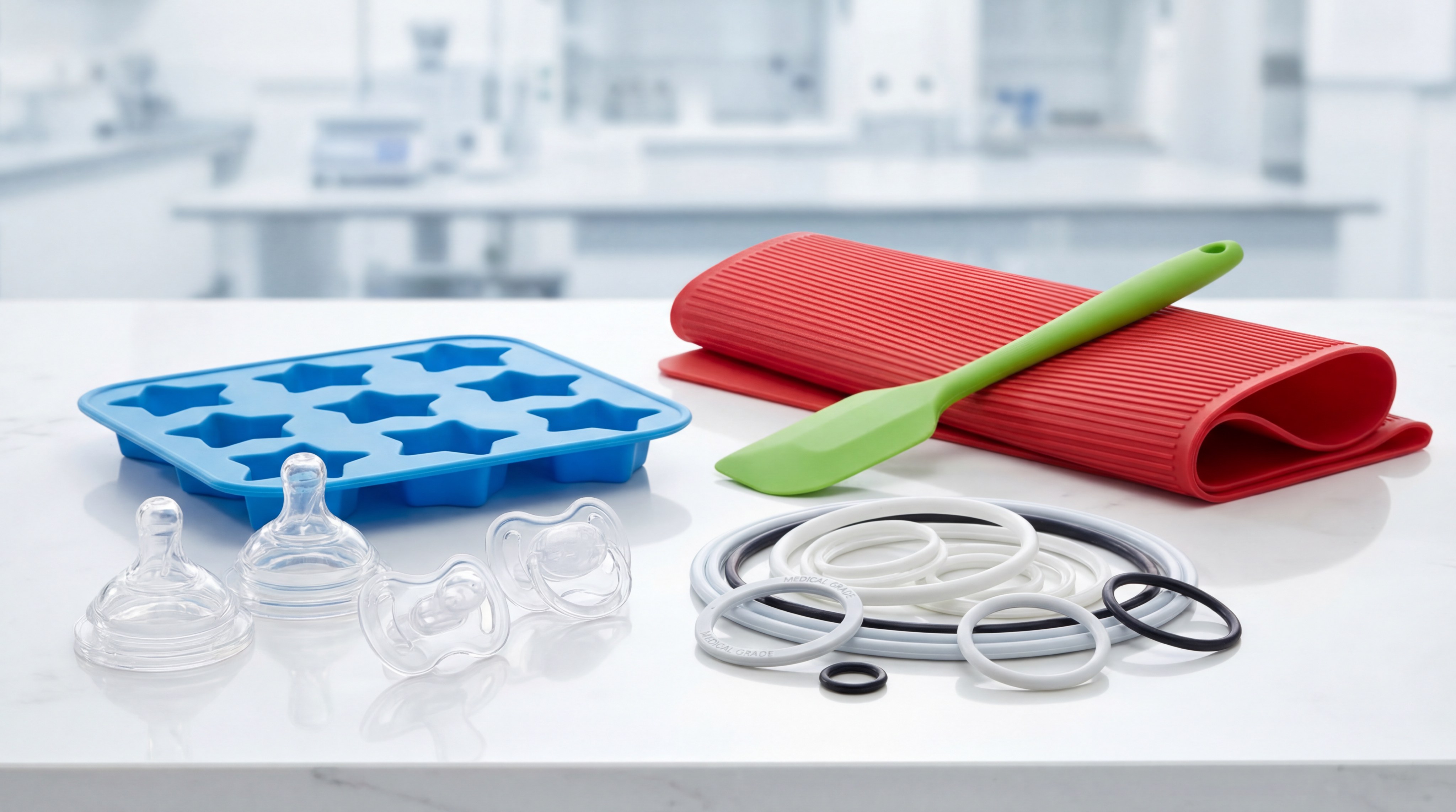Variety of food-grade silicone products including molds and seals