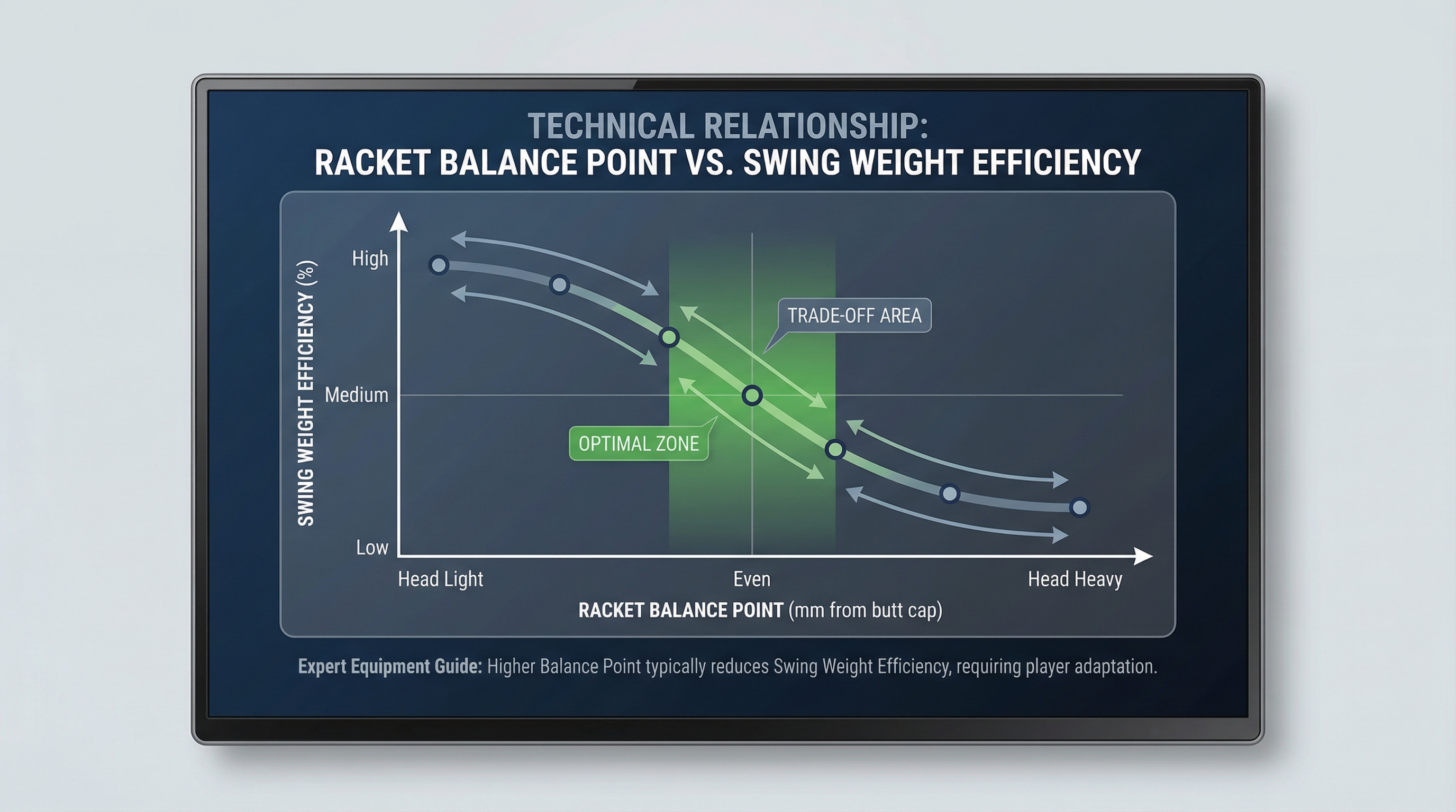 A professional chart showing the relationship between racket balance points and swing weight efficiency
