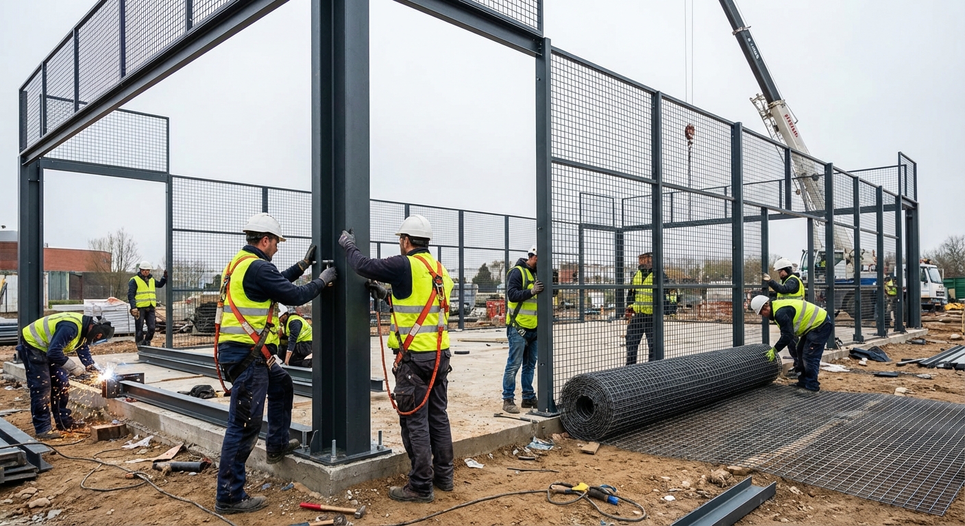 padel court construction steel installation