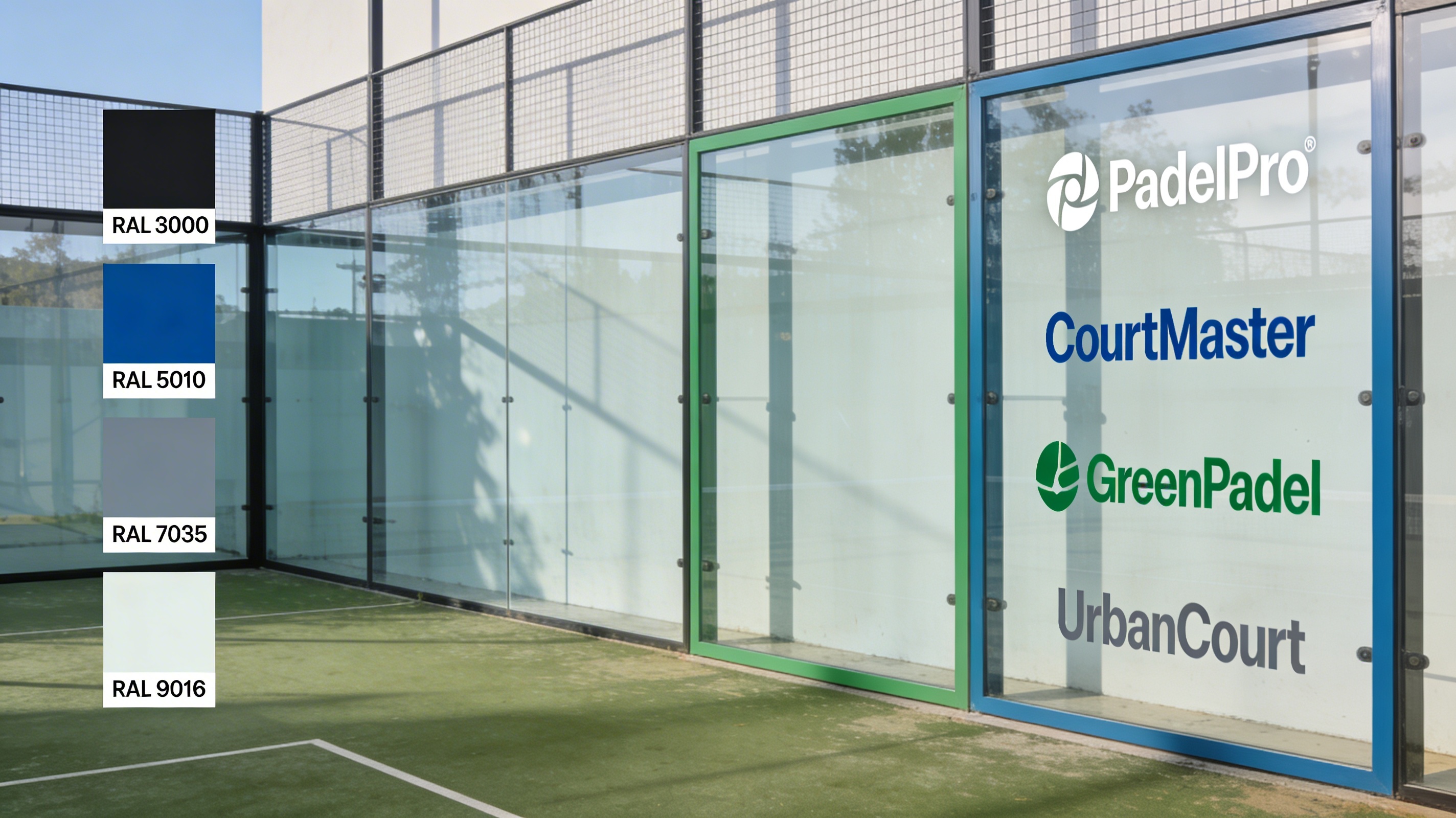 Padel court frame color and logo options