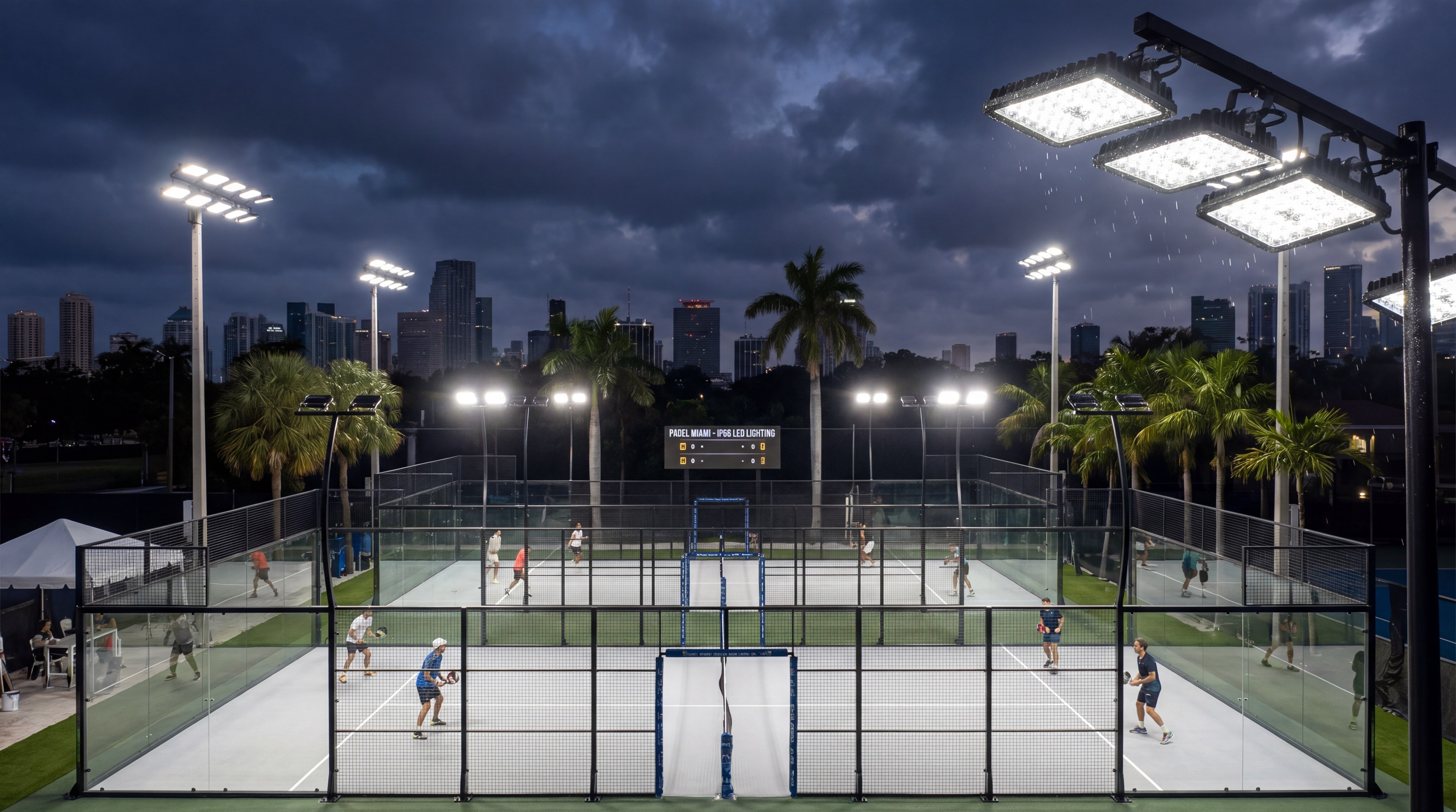 padel miami court nighttime led