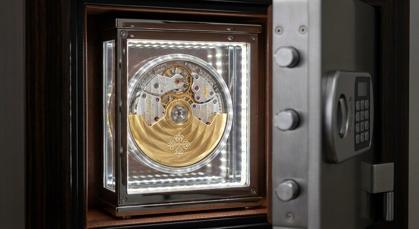 luxury watch mechanism safe closeup