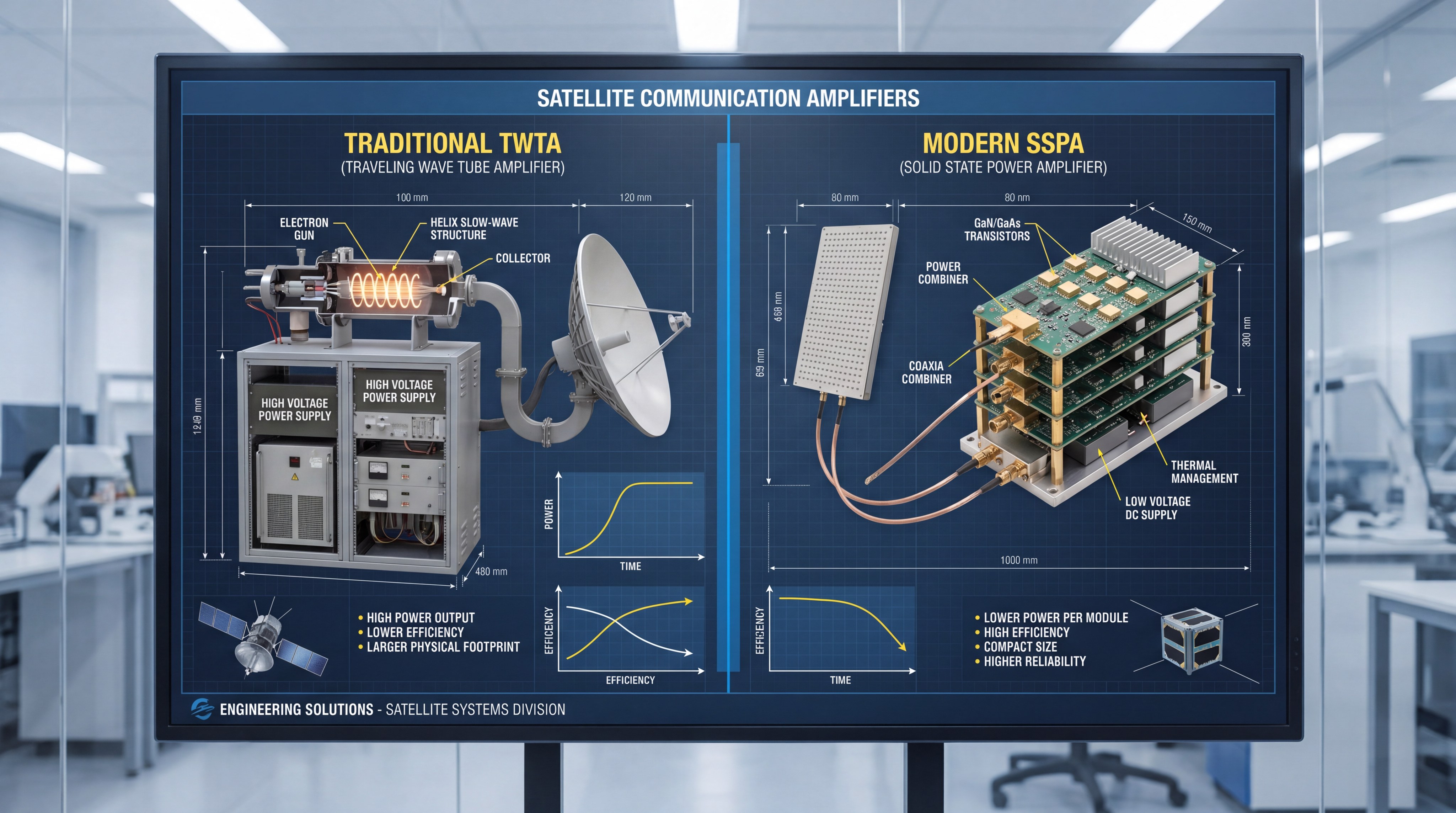 Comparison diagram between TWTA and SSPA architecture