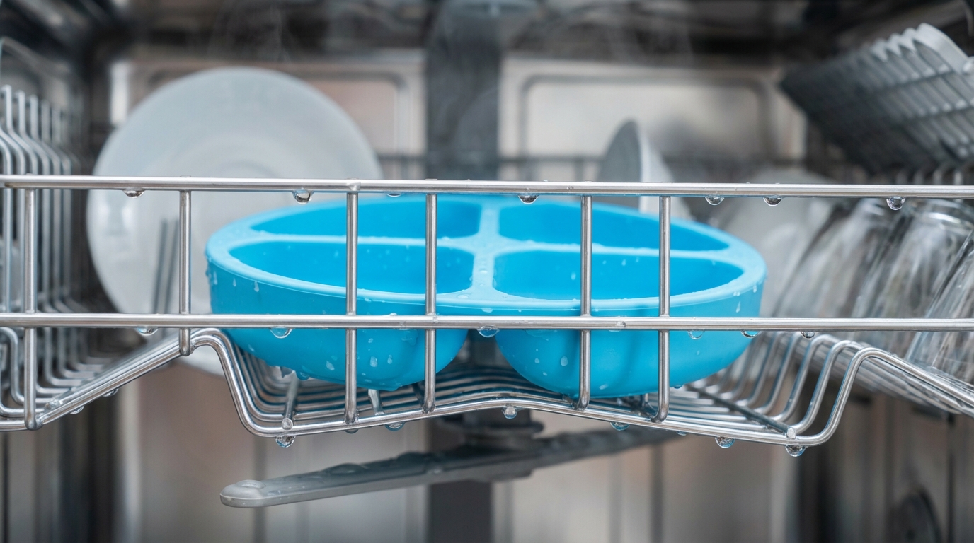 Water droplets on silicone baby plate