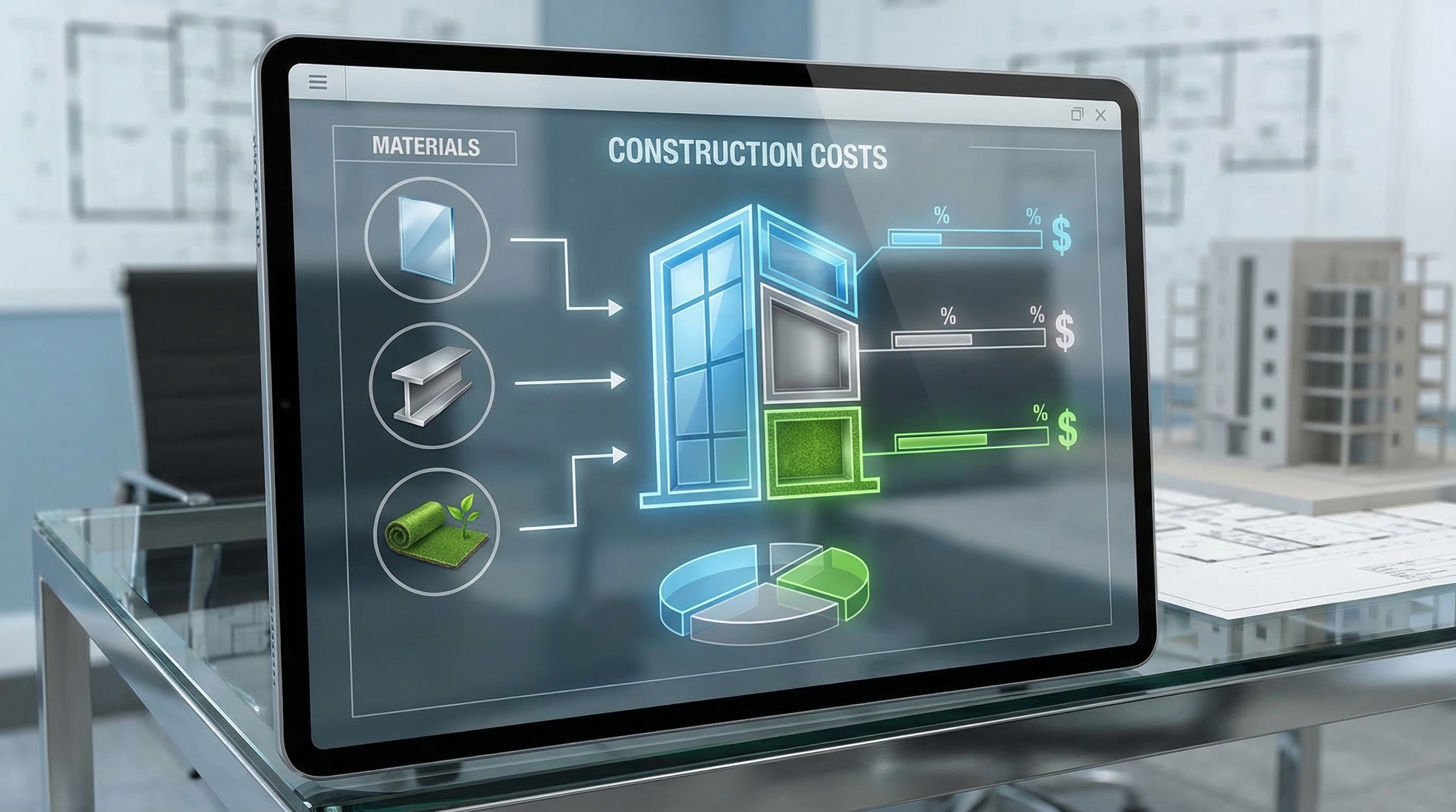 Digital chart showing visual breakdown of construction costs