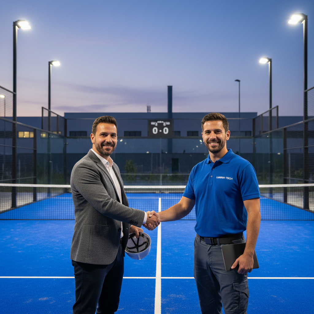 padel court lighting handshake