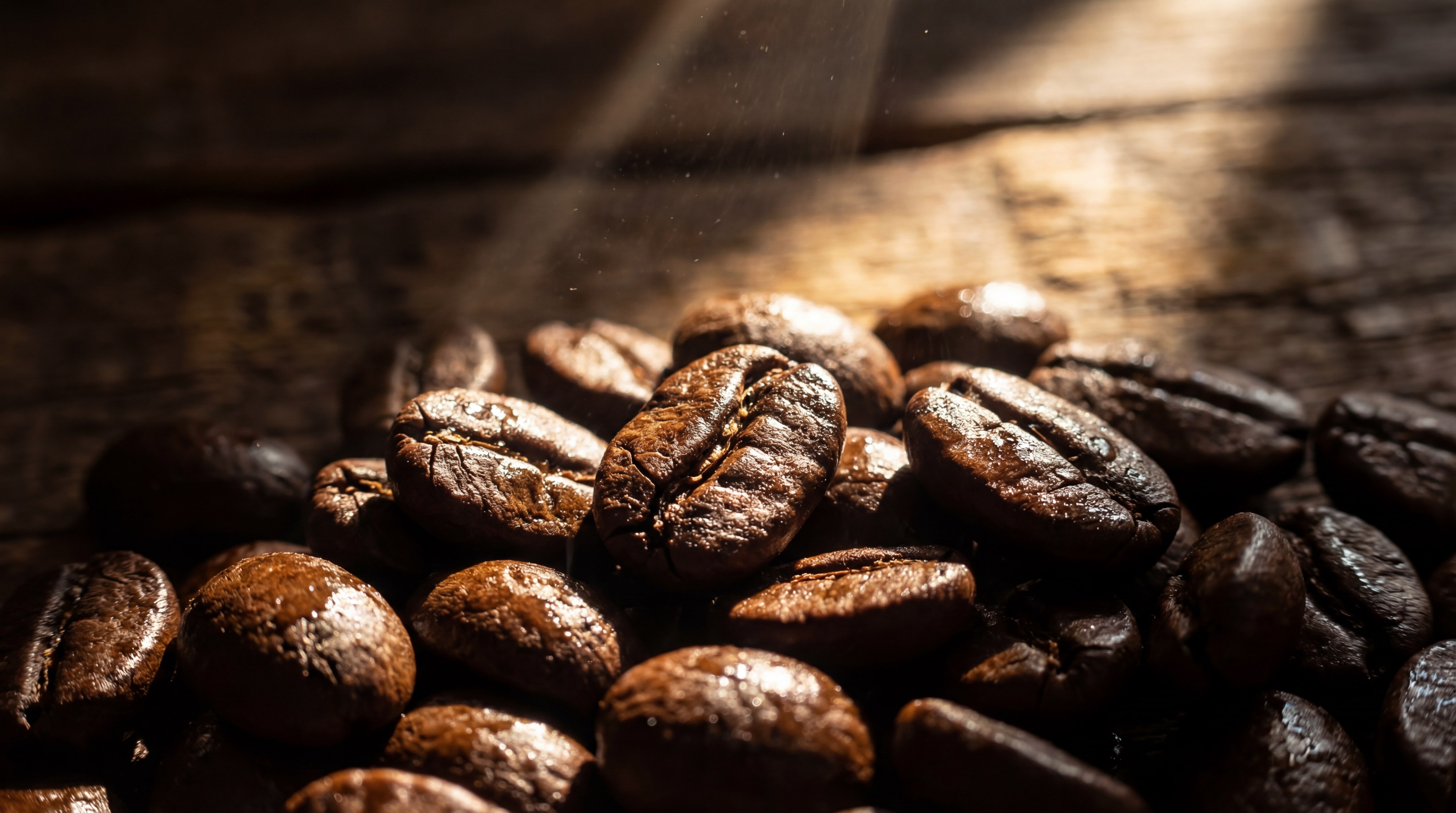 Macro view of roasted coffee beans