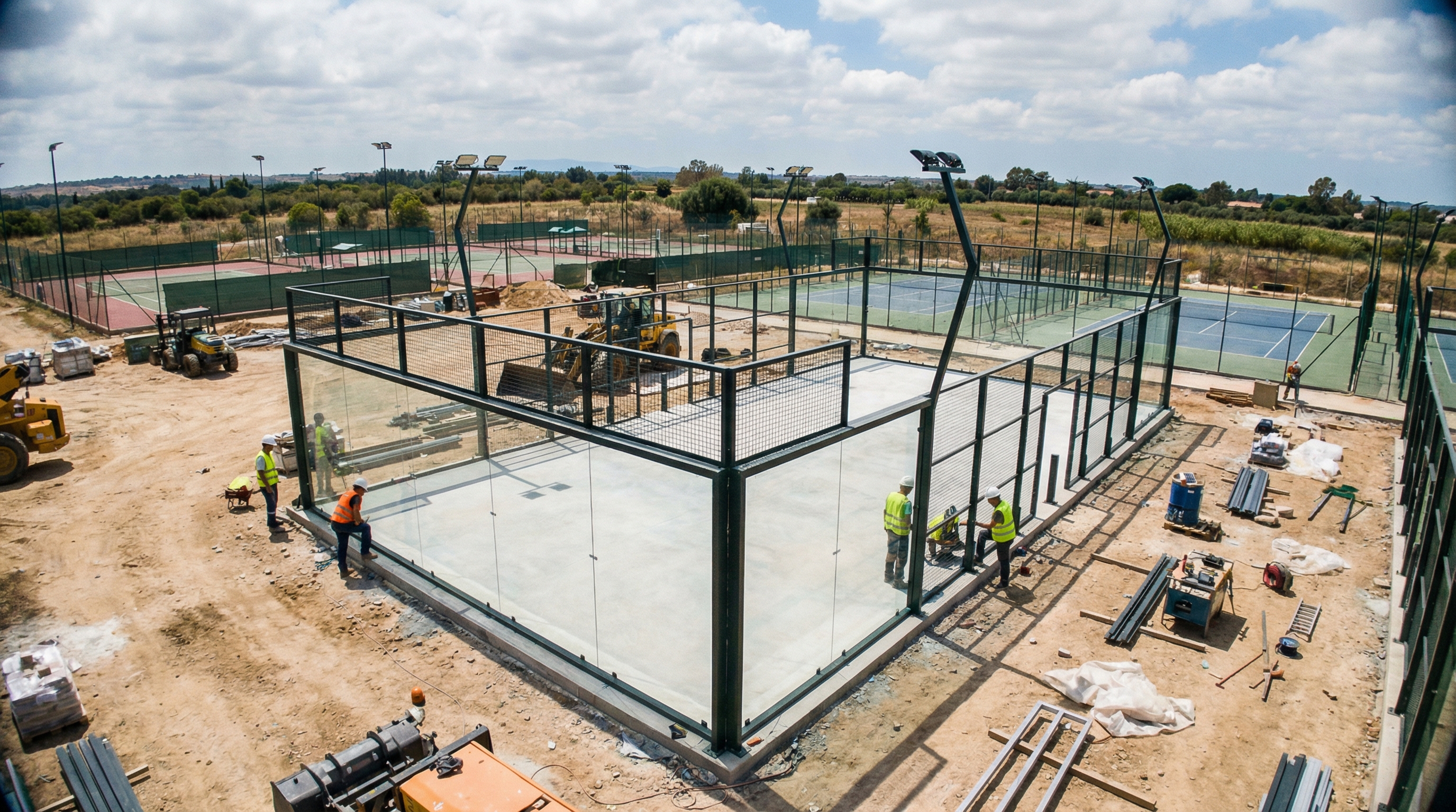 padel court construction wide shot