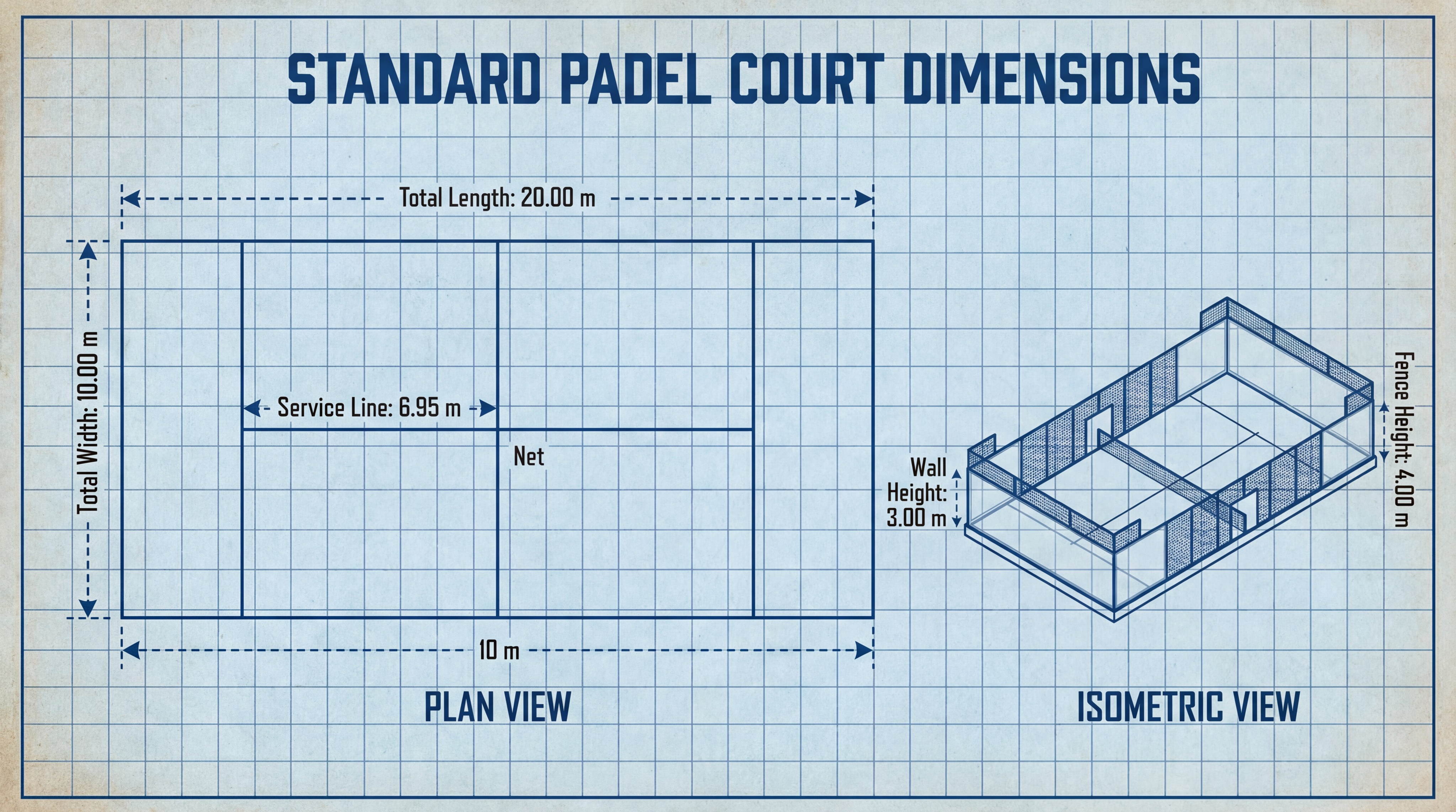 Padel court dimensions blueprint