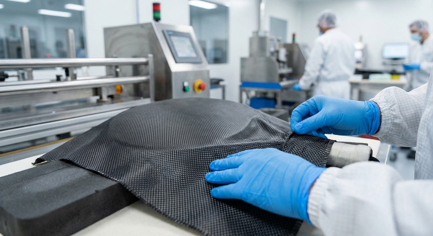 hands layering carbon fiber on core