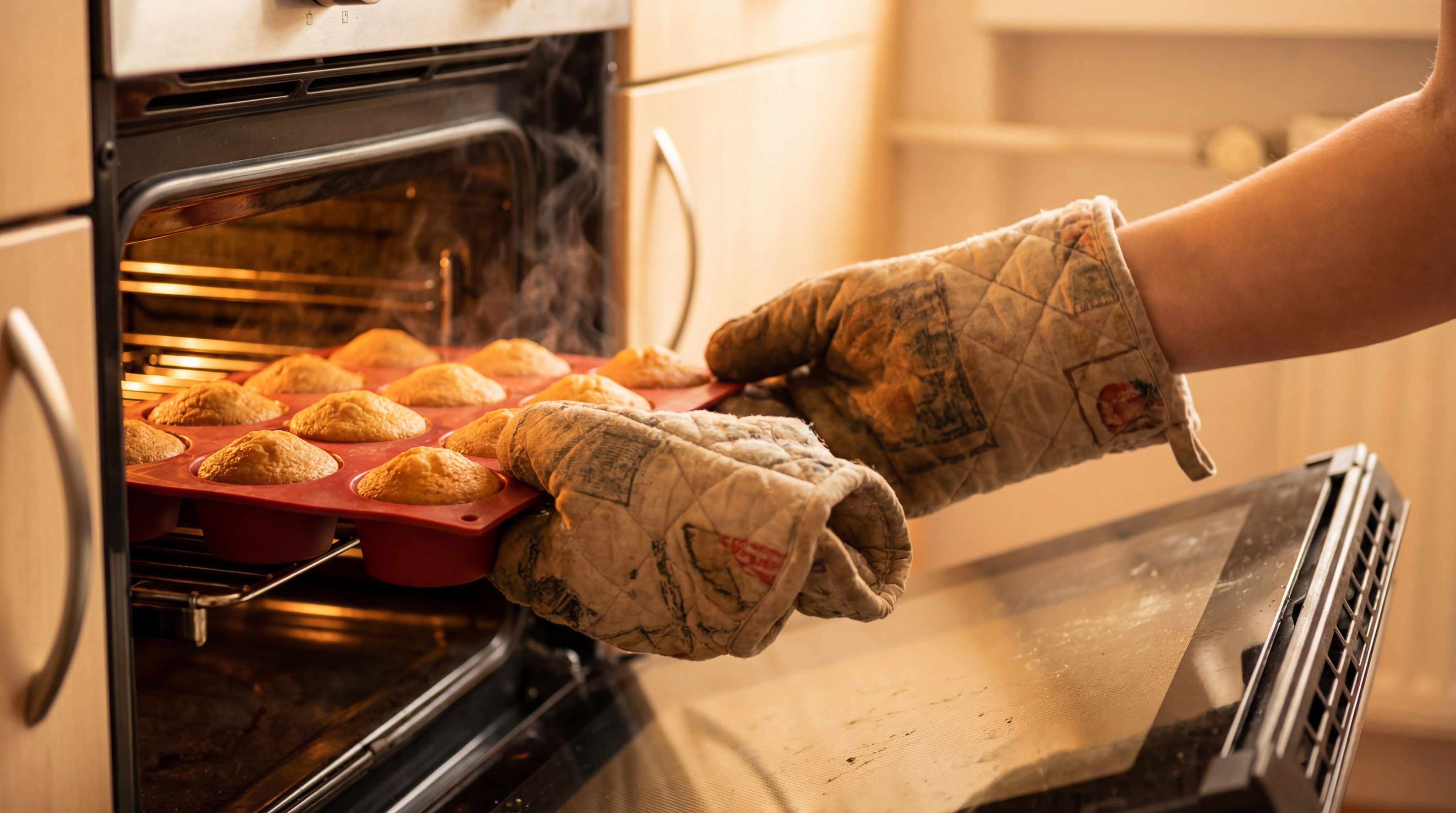 Removing silicone tray from oven