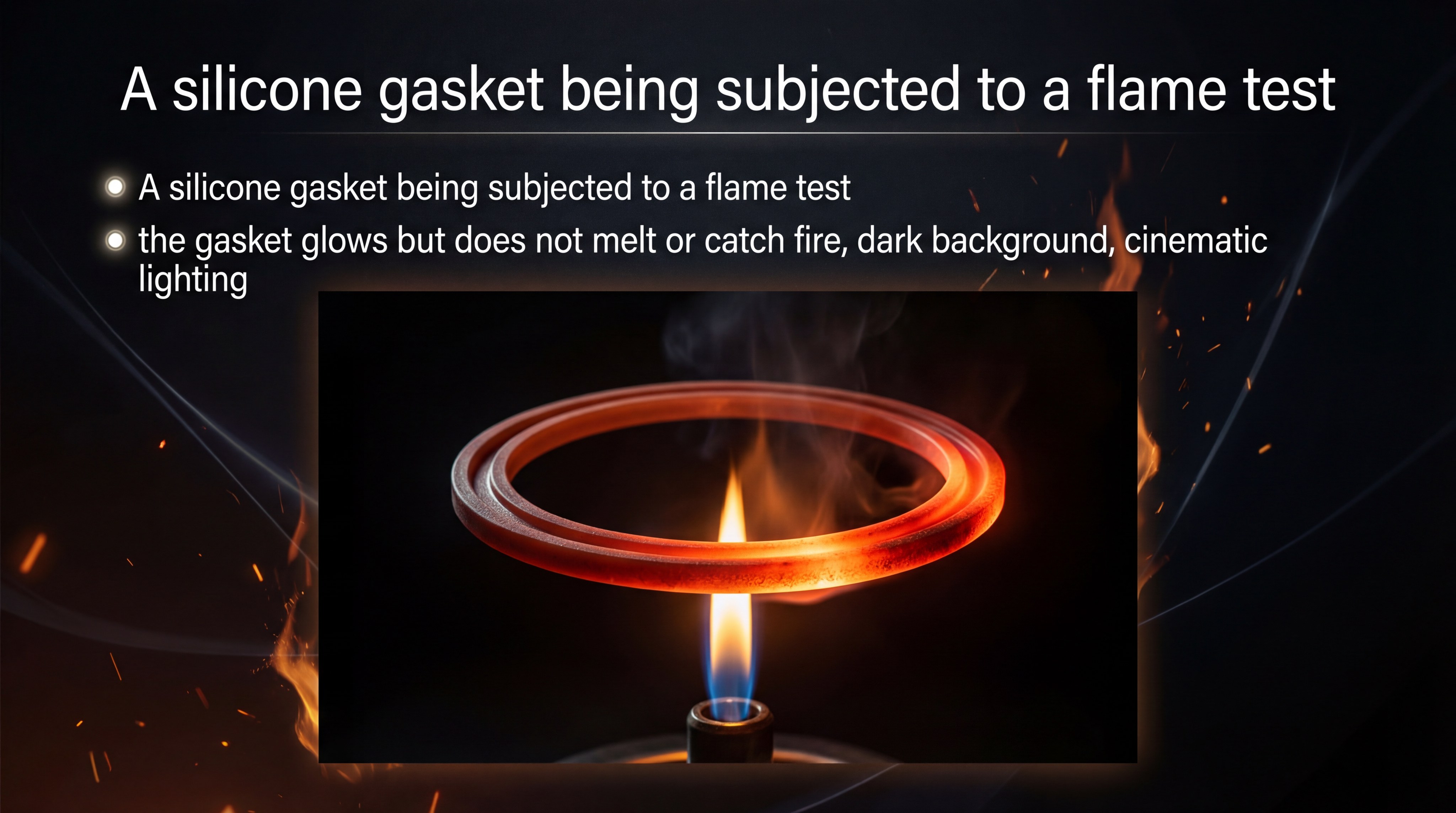 A silicone gasket being subjected to a flame test