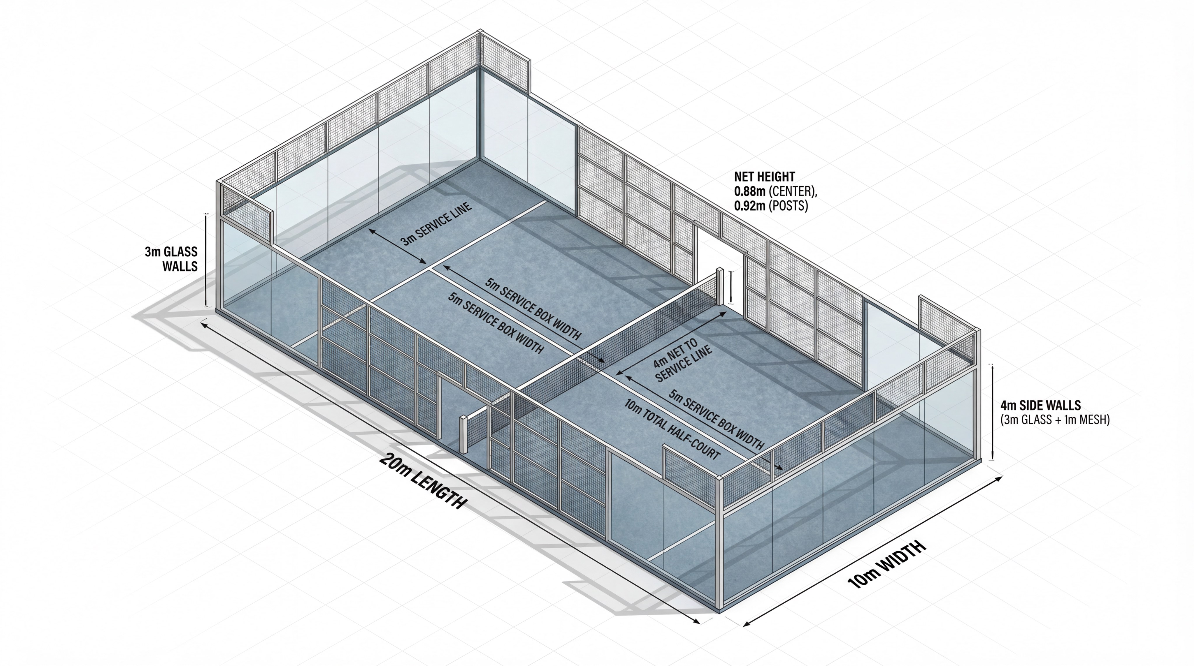 Regulation dimensions for padel denver court