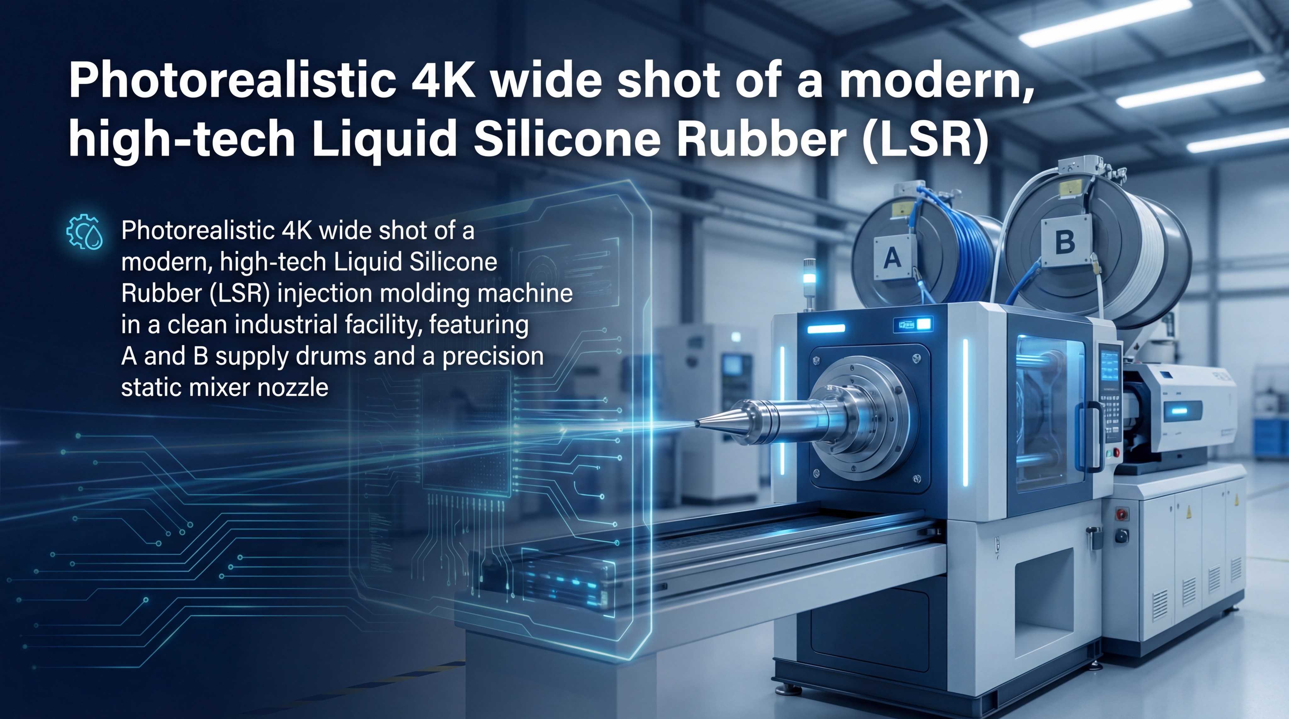 High-tech LSR injection molding machine with supply drums