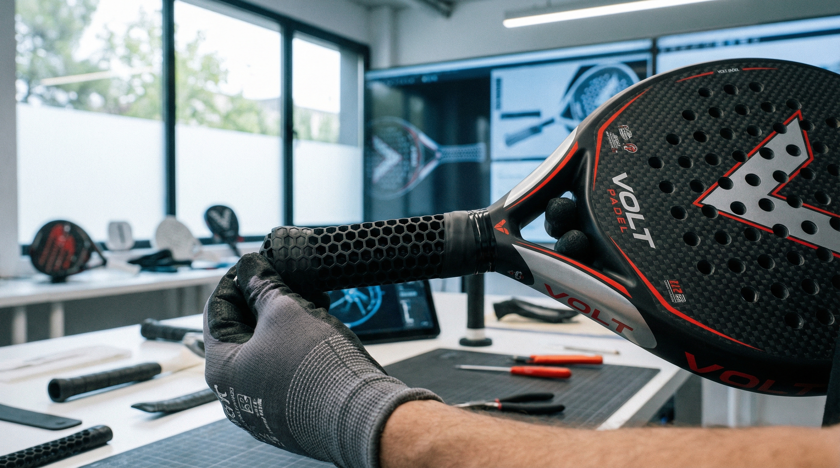 ergonomic honeycomb undergrip padel racket