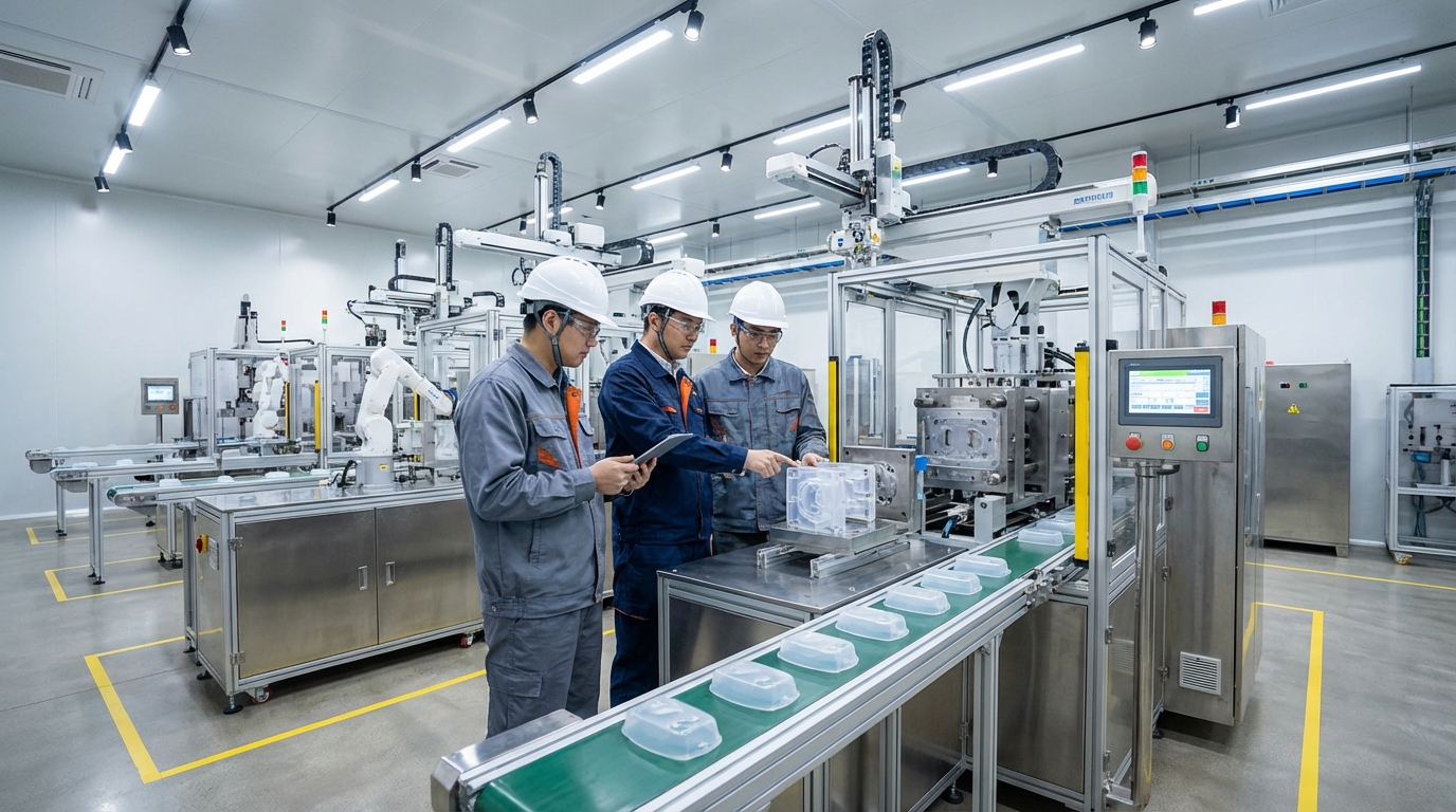 Engineers inspecting molding processes