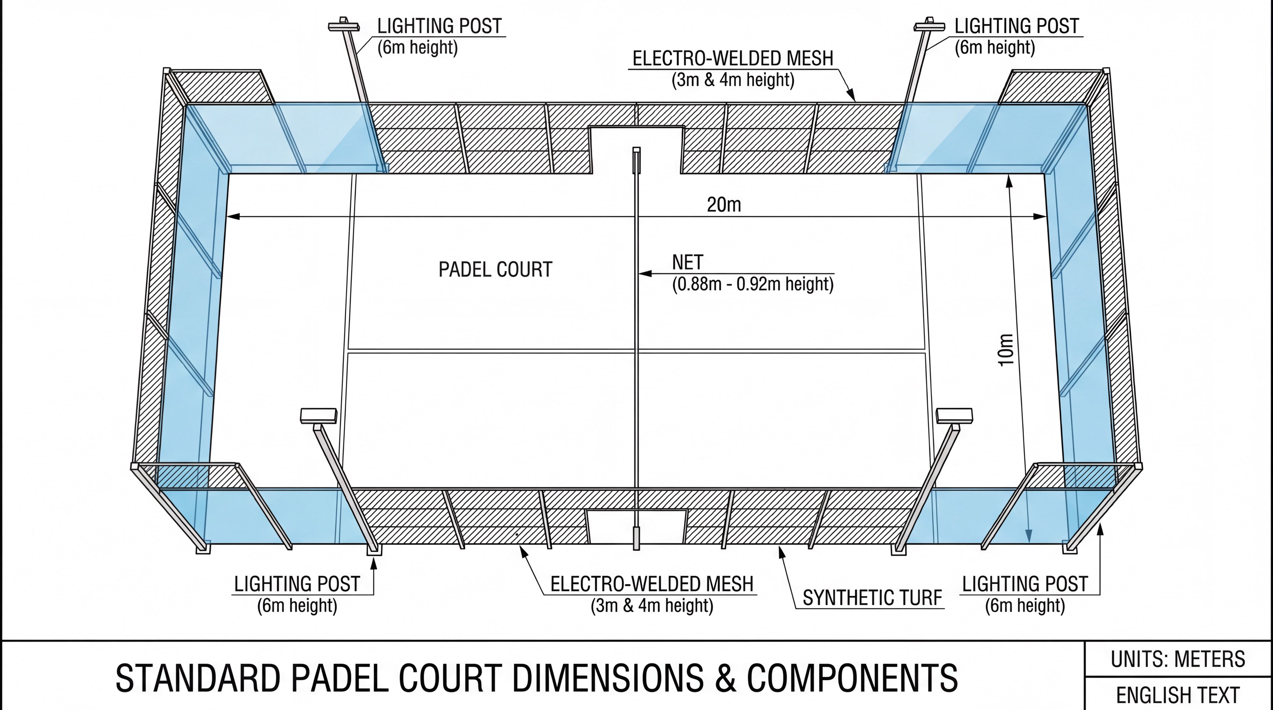 padel court technical diagram