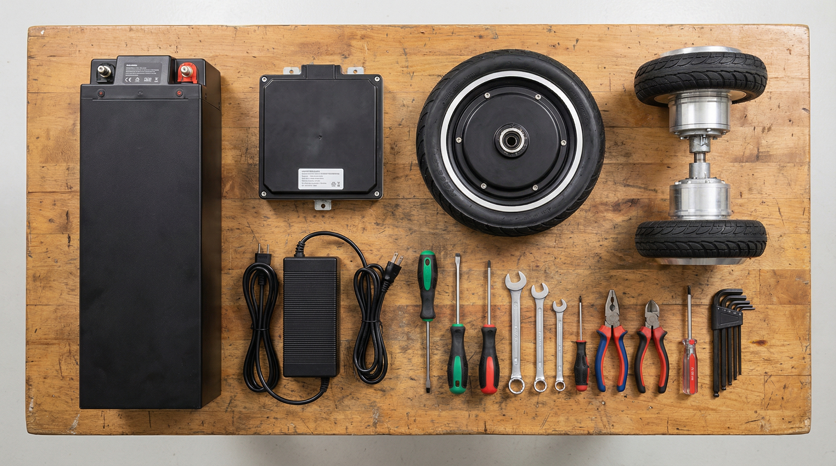 Scooter and hoverboard parts knolling