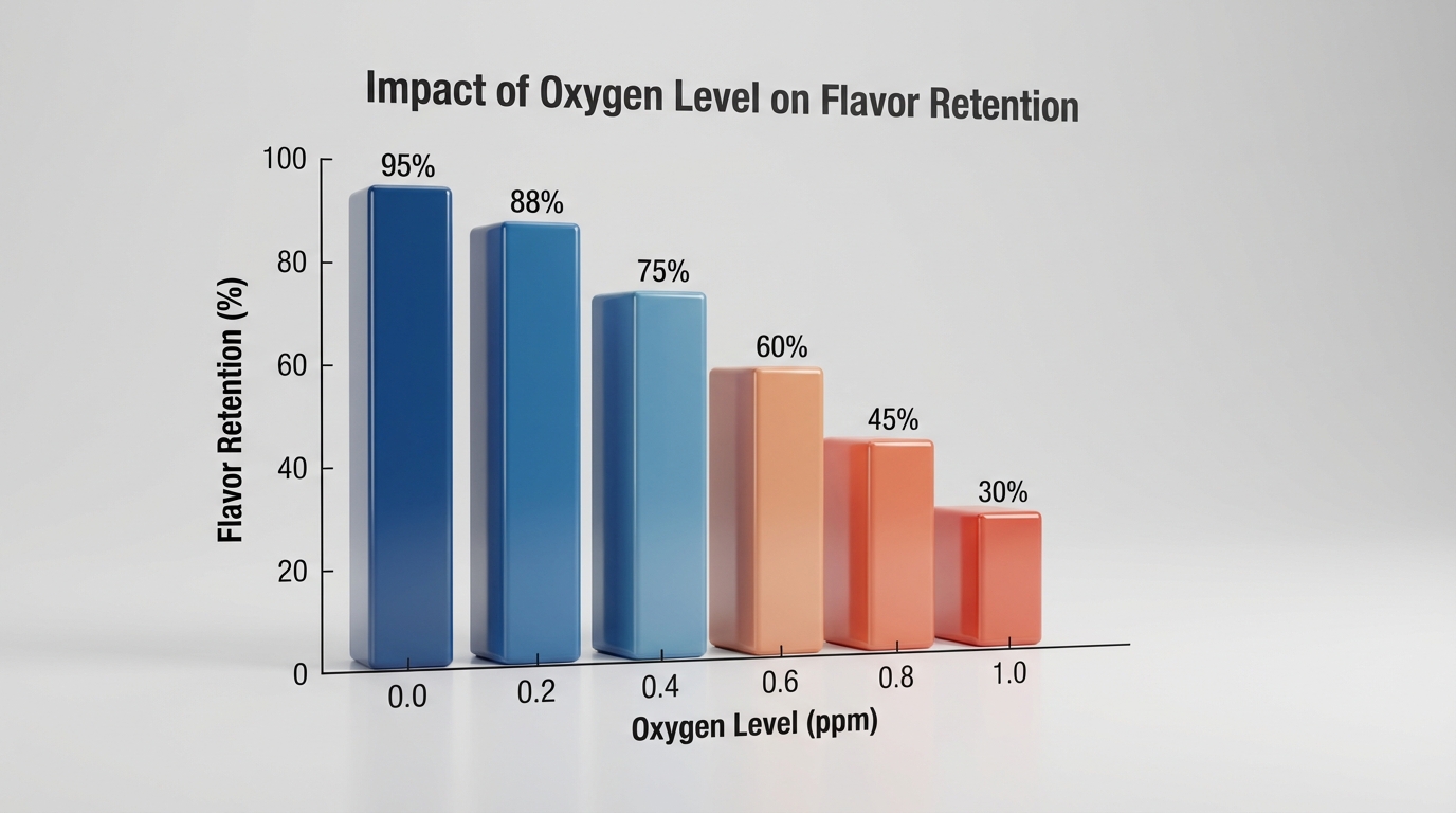 A bar chart illustrating the dramatic impact of oxygen levels on coffee flavor retention.
