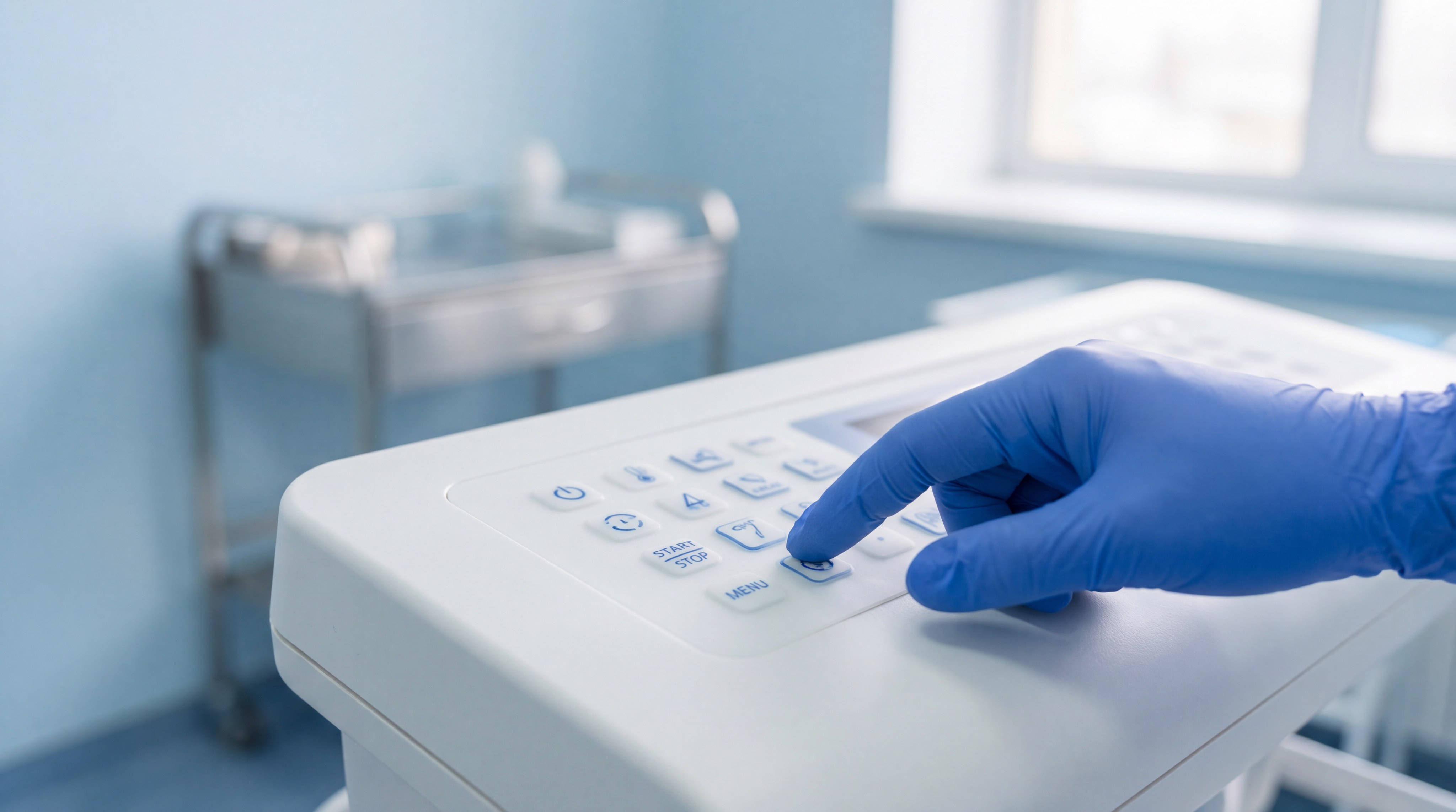 Medical professional using a sealed silicone interface in a hospital