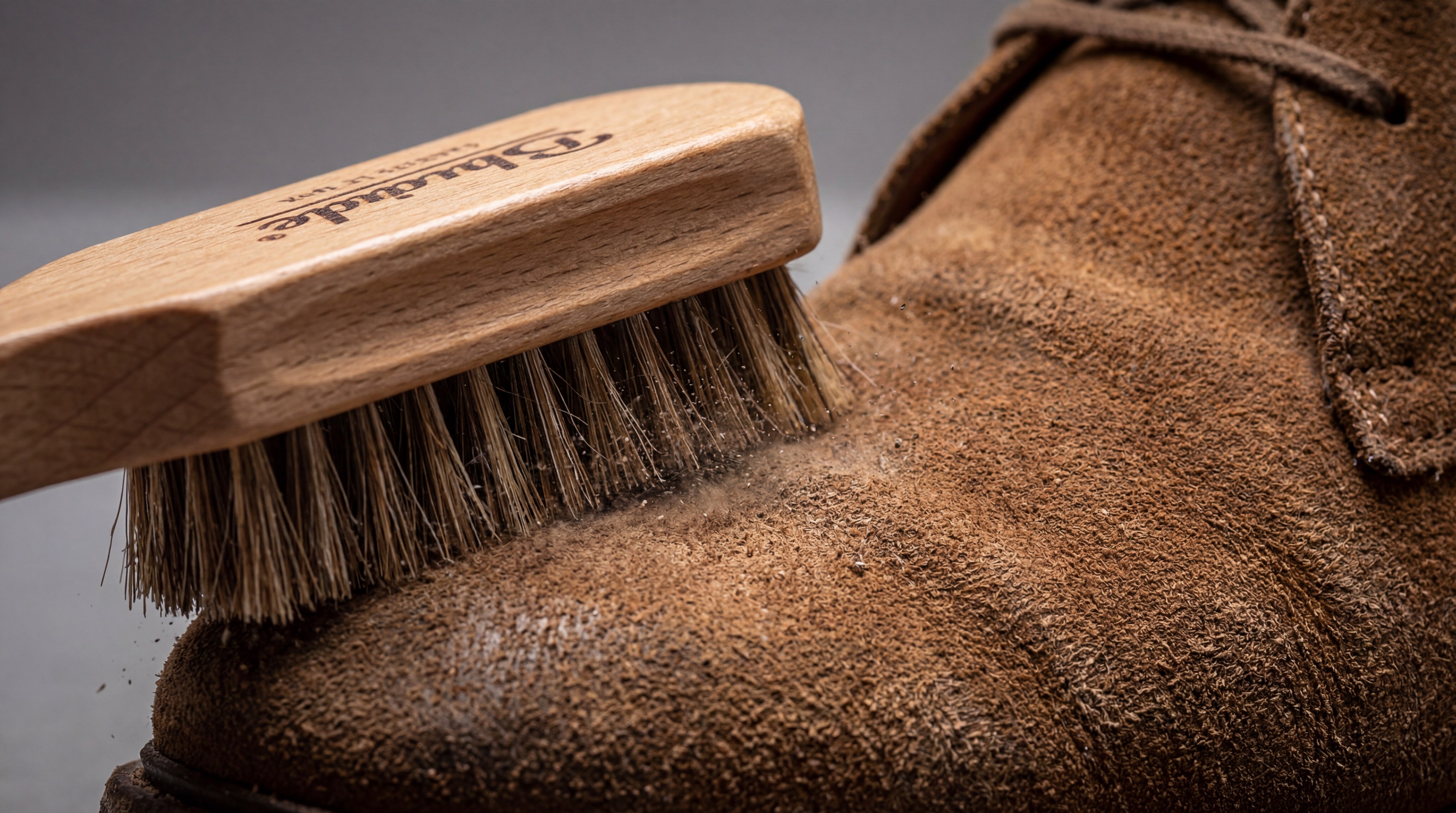 Close-up of a suede brush lifting dirt in a single direction