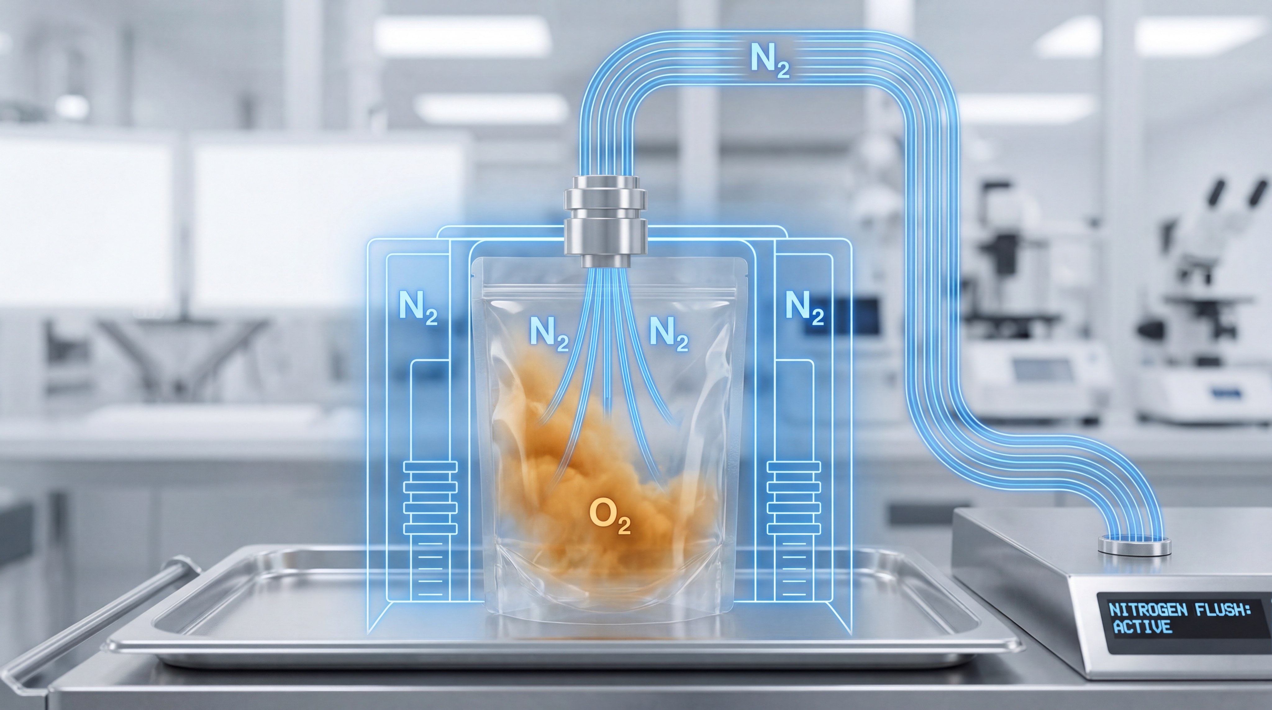 cross-section diagram showing the multiple layers of a compostable film with nitrogen flushing