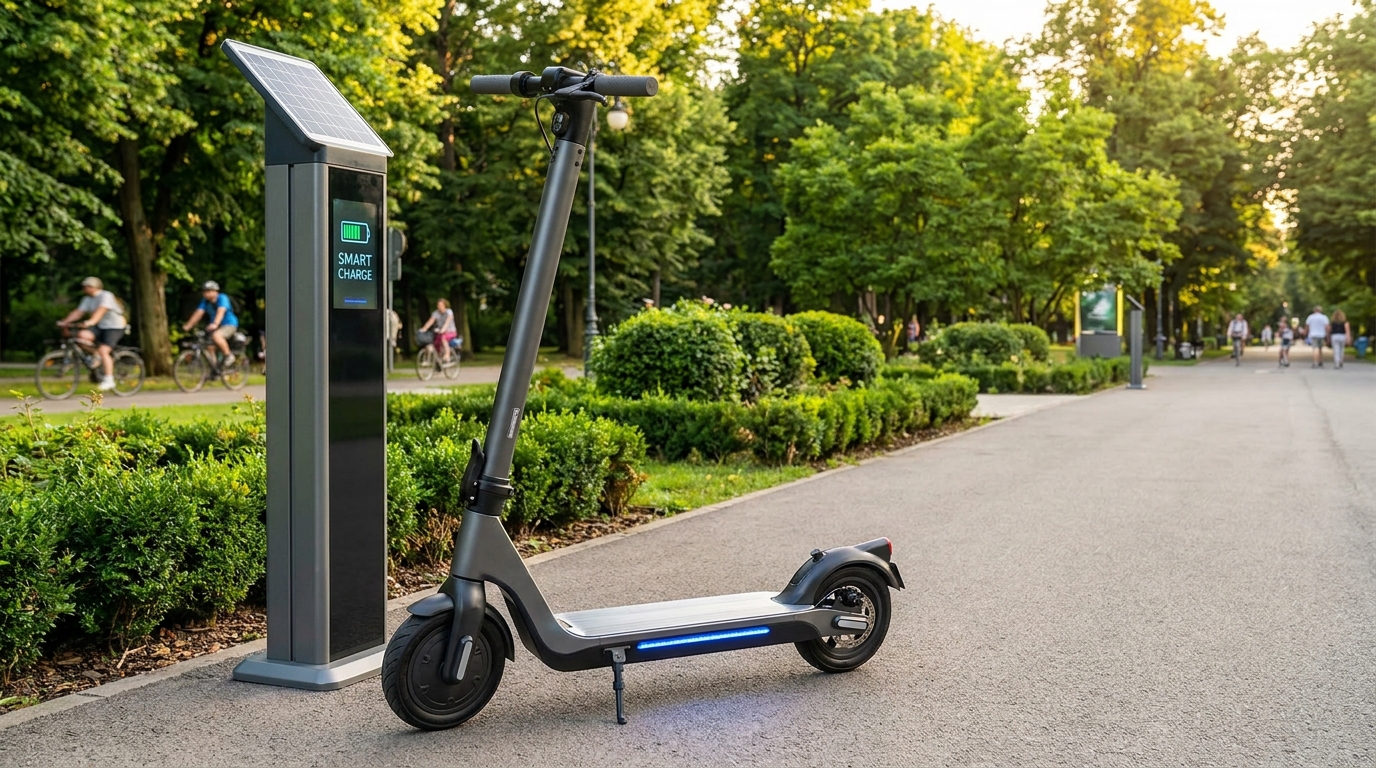 Premium Electric Scooter at Smart Charging Station in Urban Park