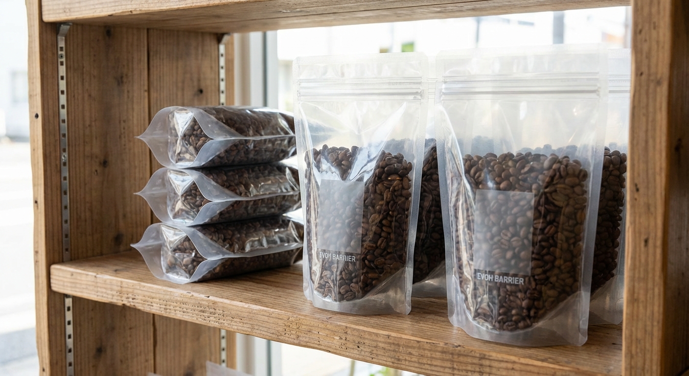 transparent coffee pouches shelf