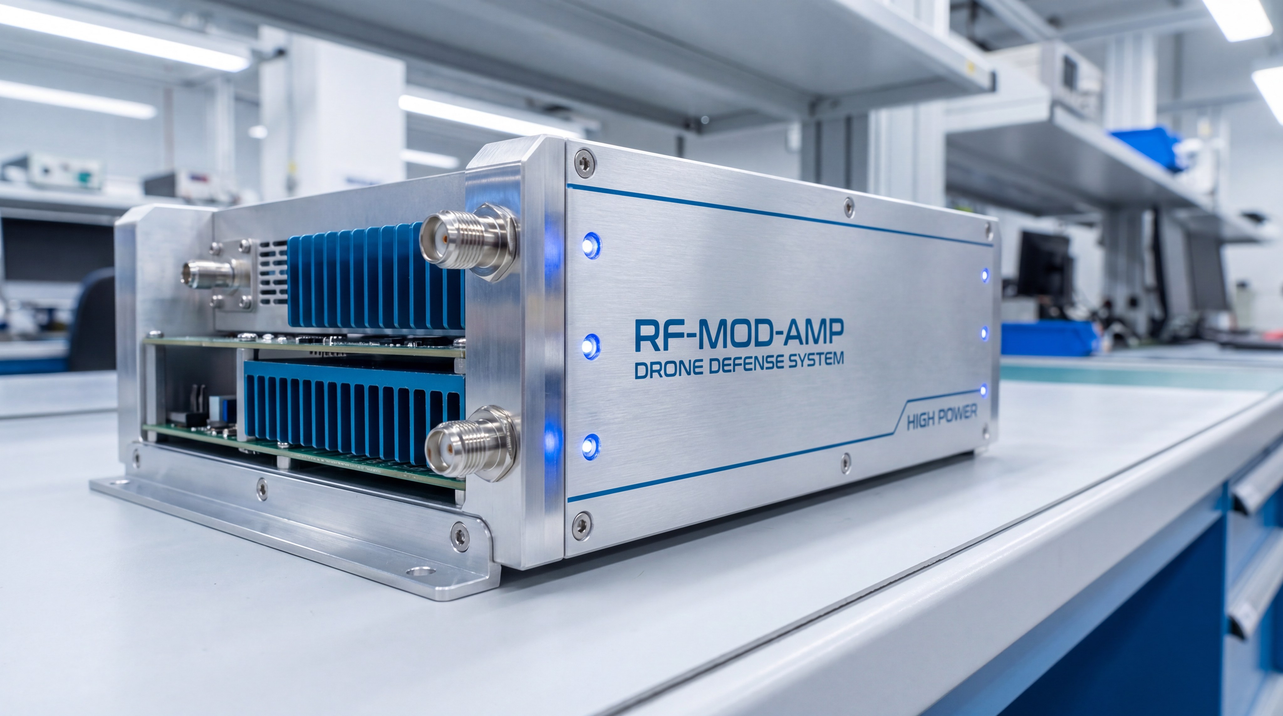 RF power amplifier for drone defense in lab