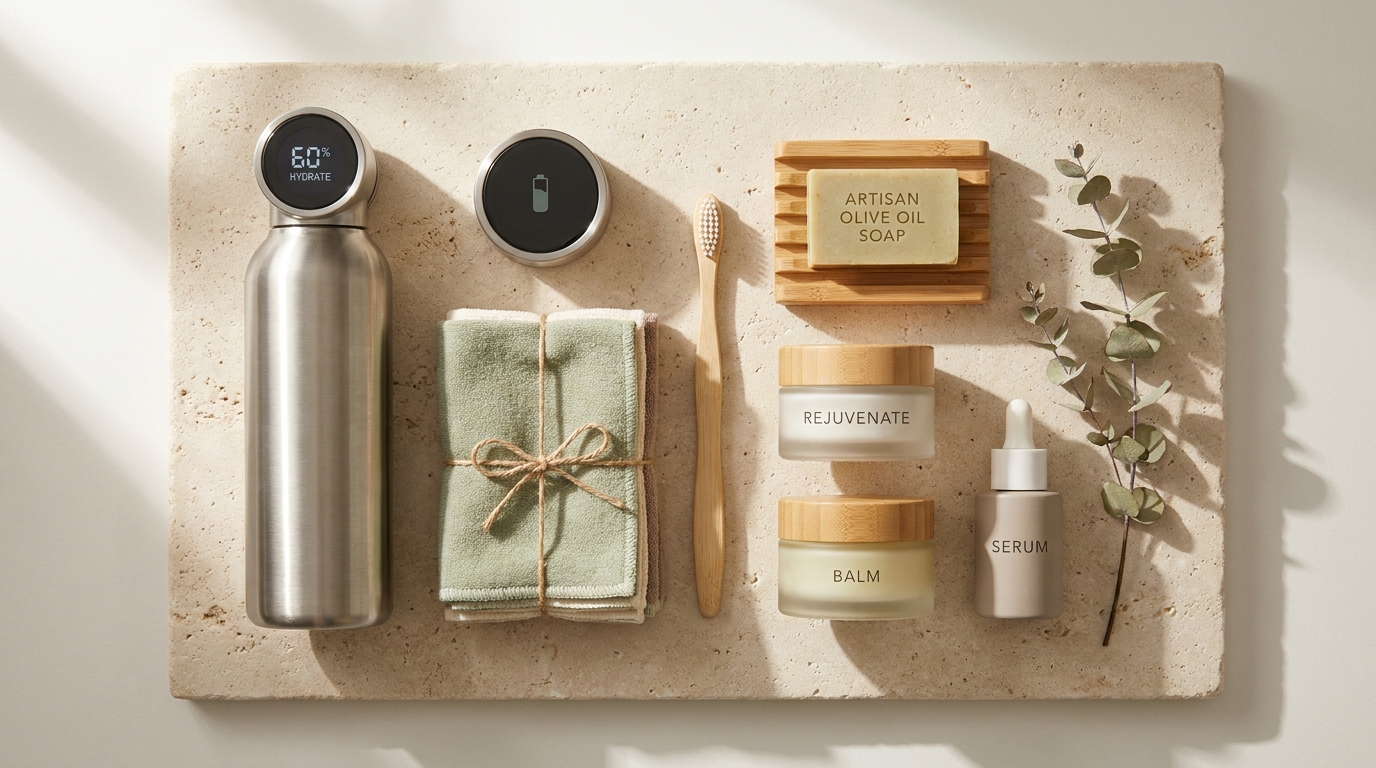 Minimalist Eco-Friendly Wellness Products Flat Lay