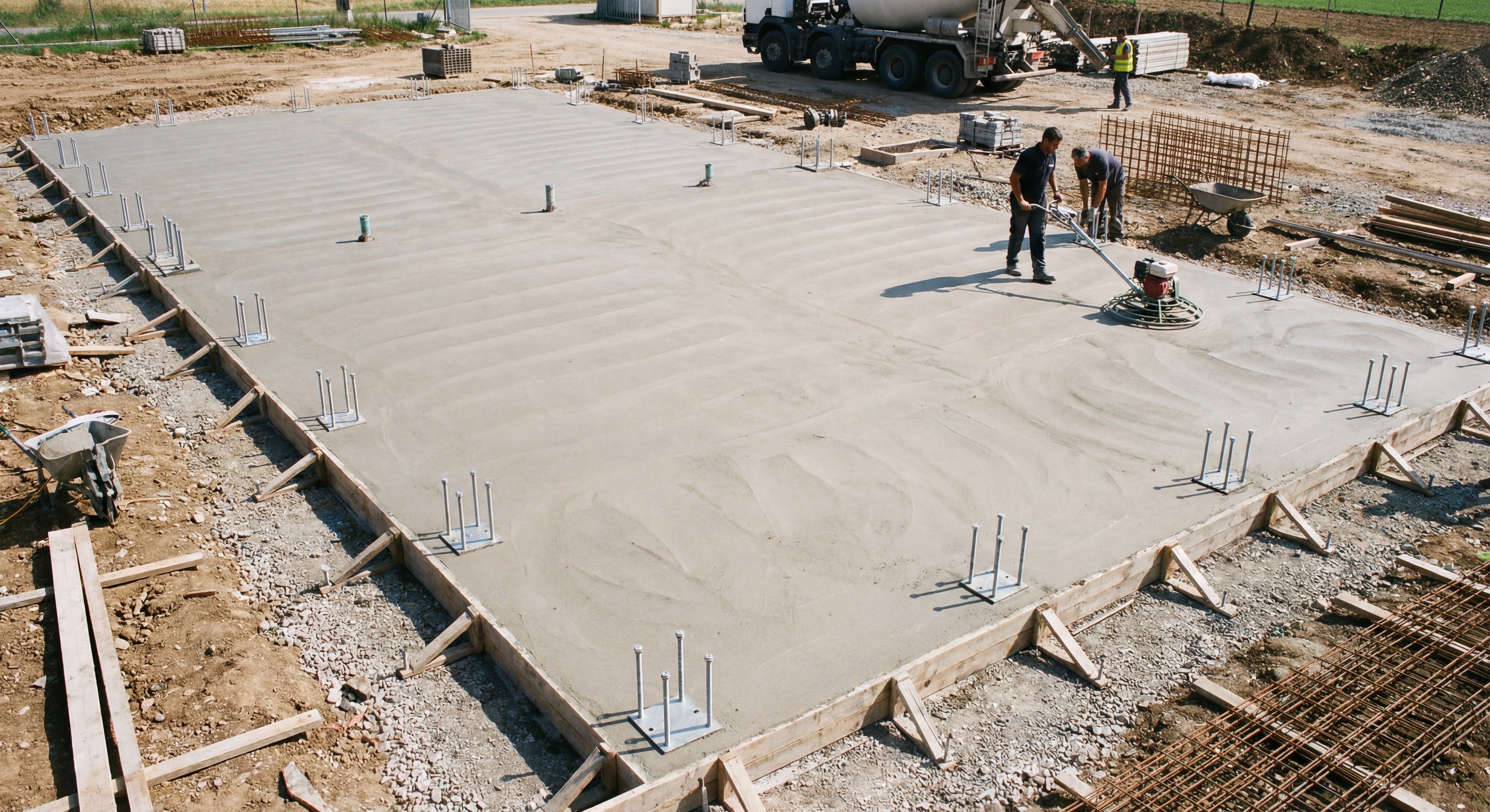 Concrete foundation being leveled for a new court.