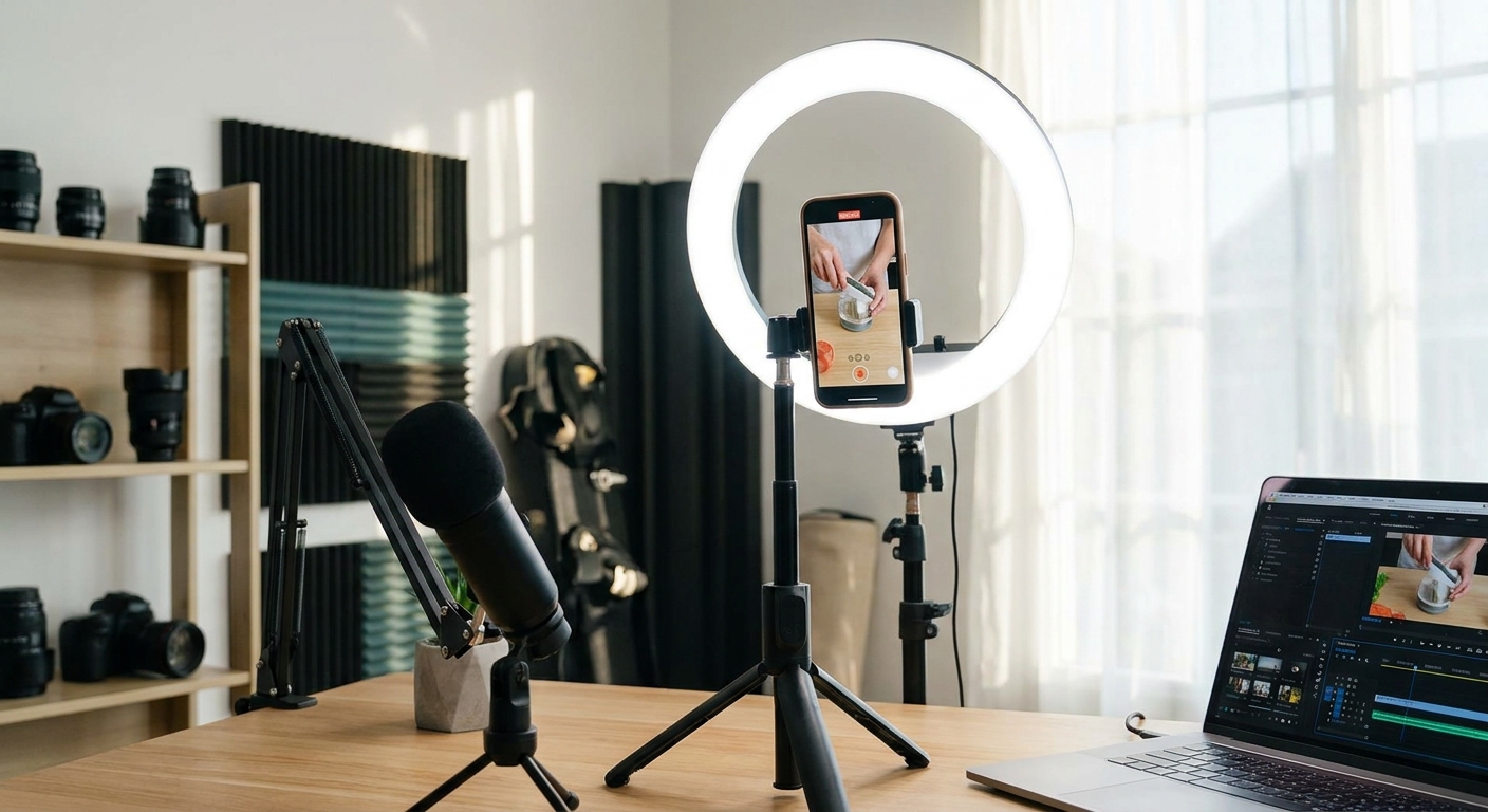 Professional Content Creator Studio Setup with Ring Light