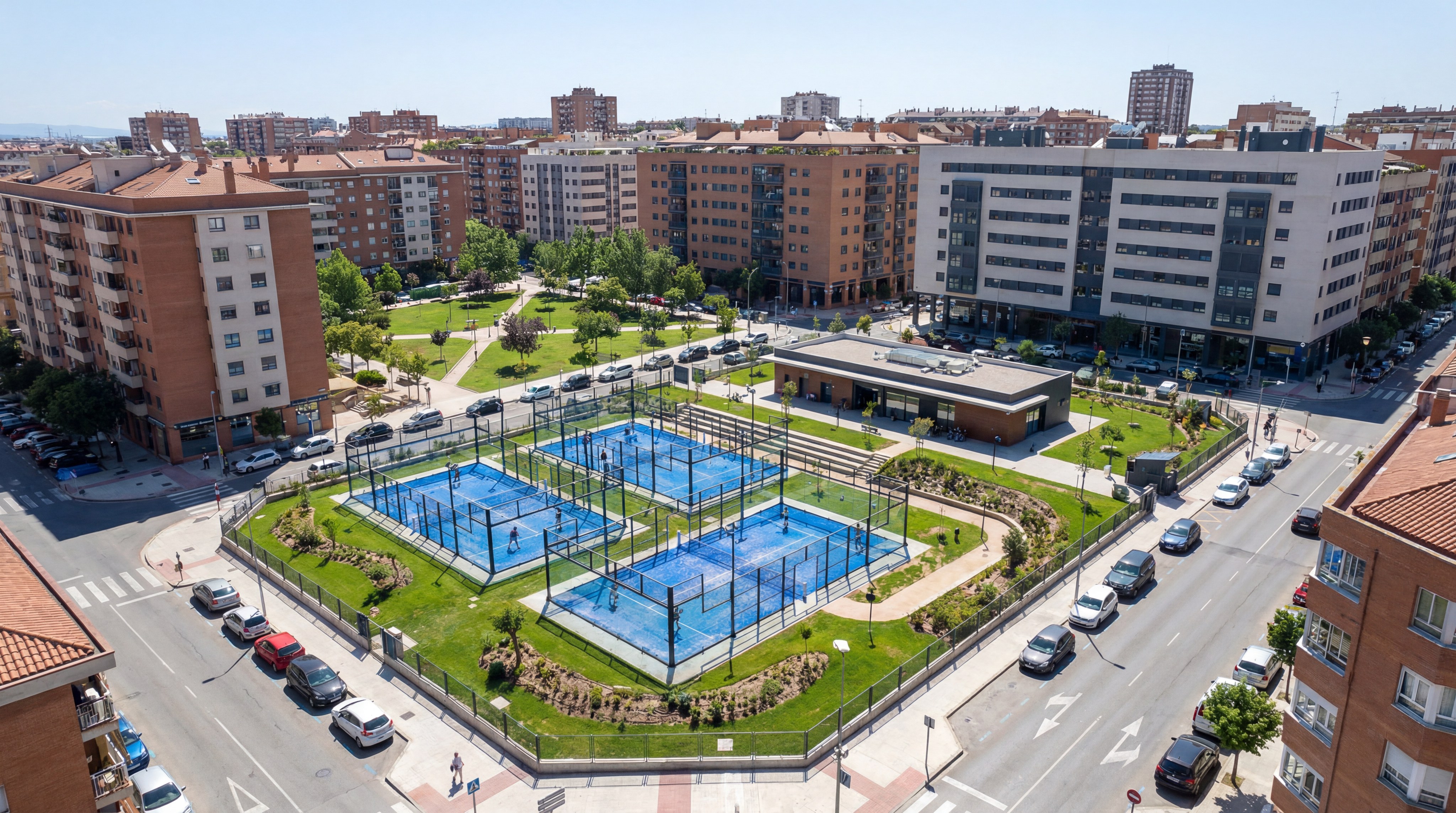 aerial padel court urban integration