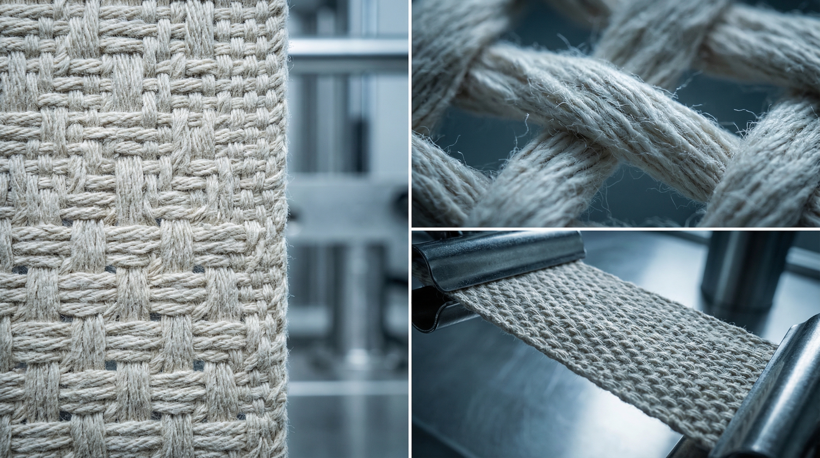 Macro cotton canvas weave revealing intricate patterns and natural raw fibers