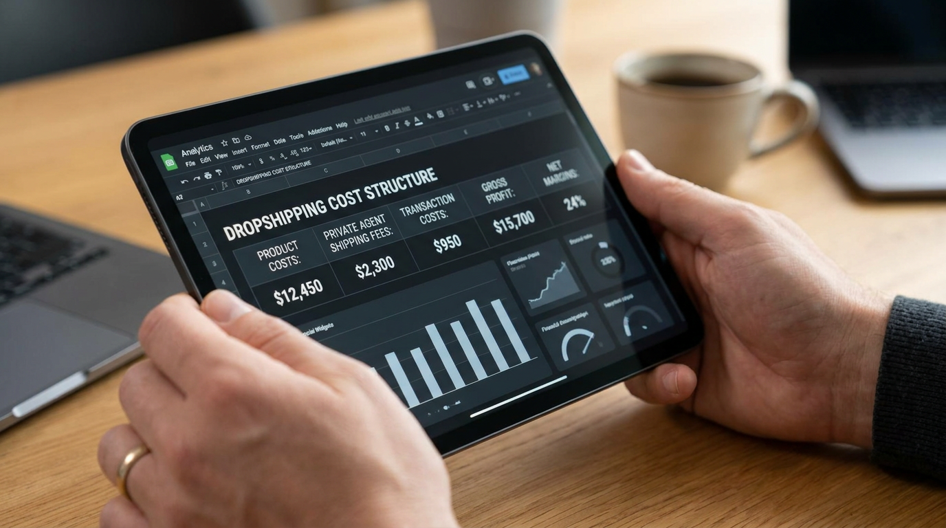 E-commerce entrepreneur analyzing financial margins