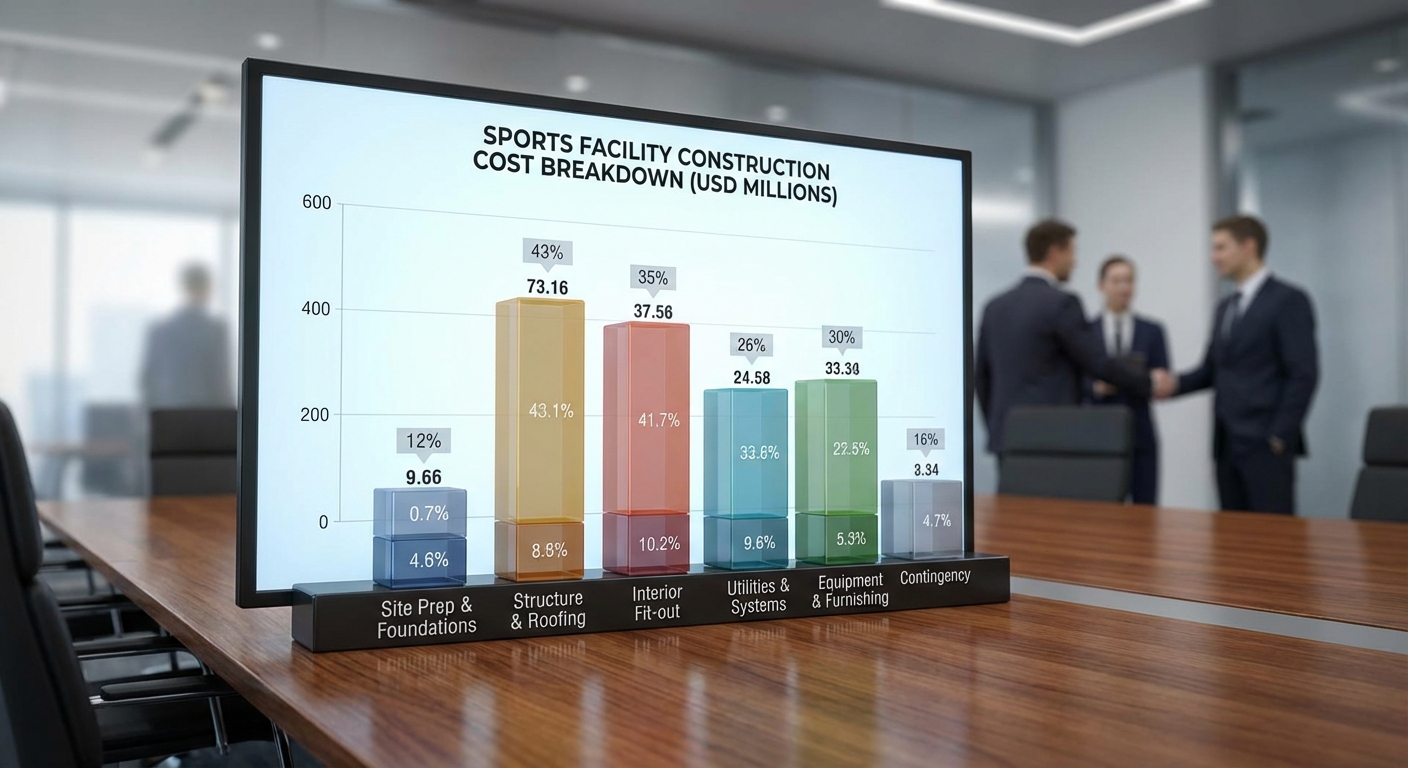3D chart showing cost breakdown for sports facility construction