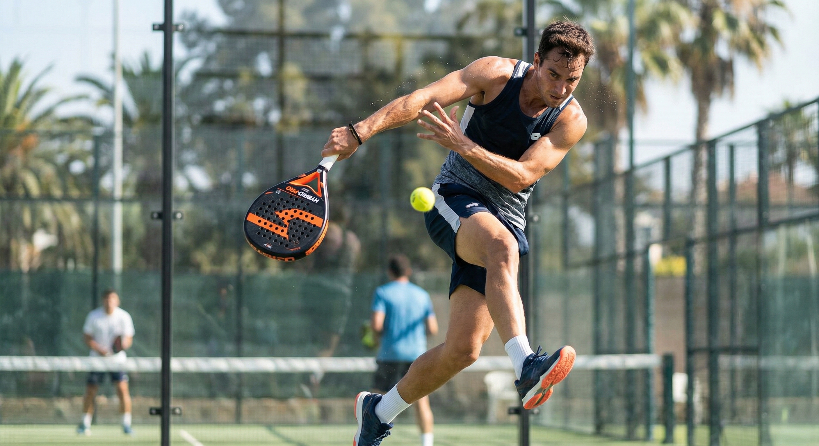 A player executing a hybrid shot with a versatile padel racket