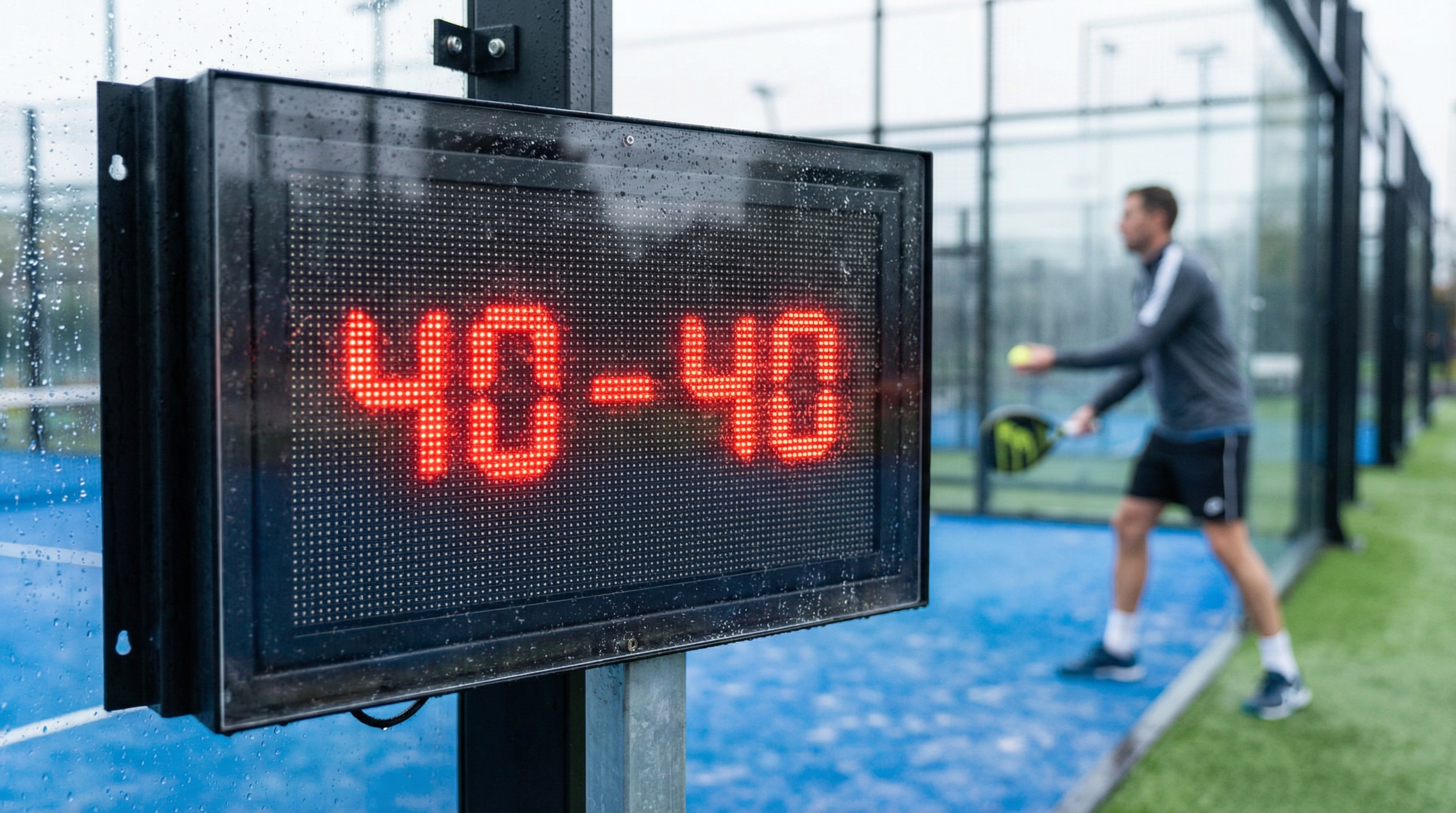 digital scoreboard showing 40-40